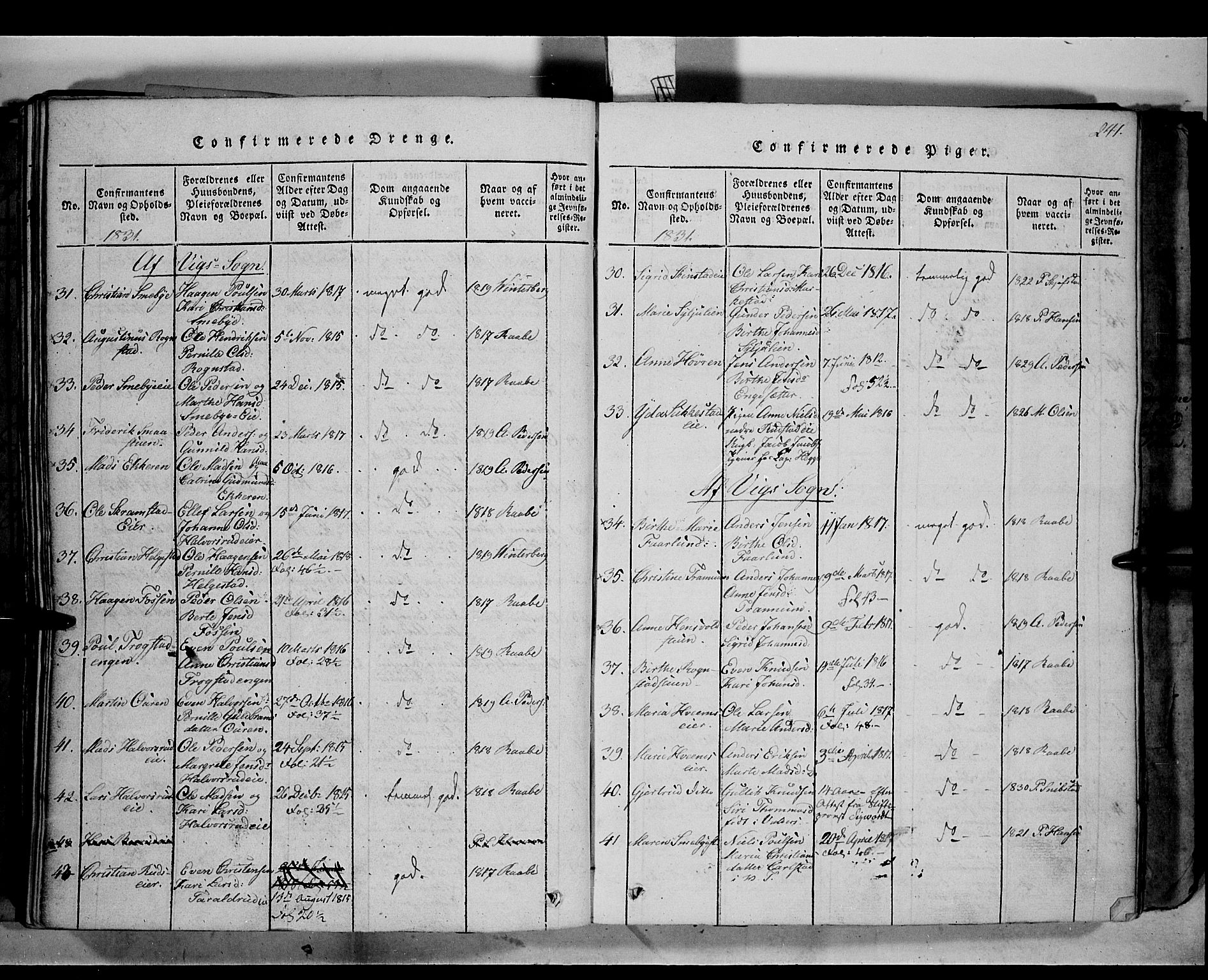 Østre Toten prestekontor, SAH/PREST-104/H/Ha/Haa/L0001: Parish register (official) no. 1, 1828-1839, p. 241