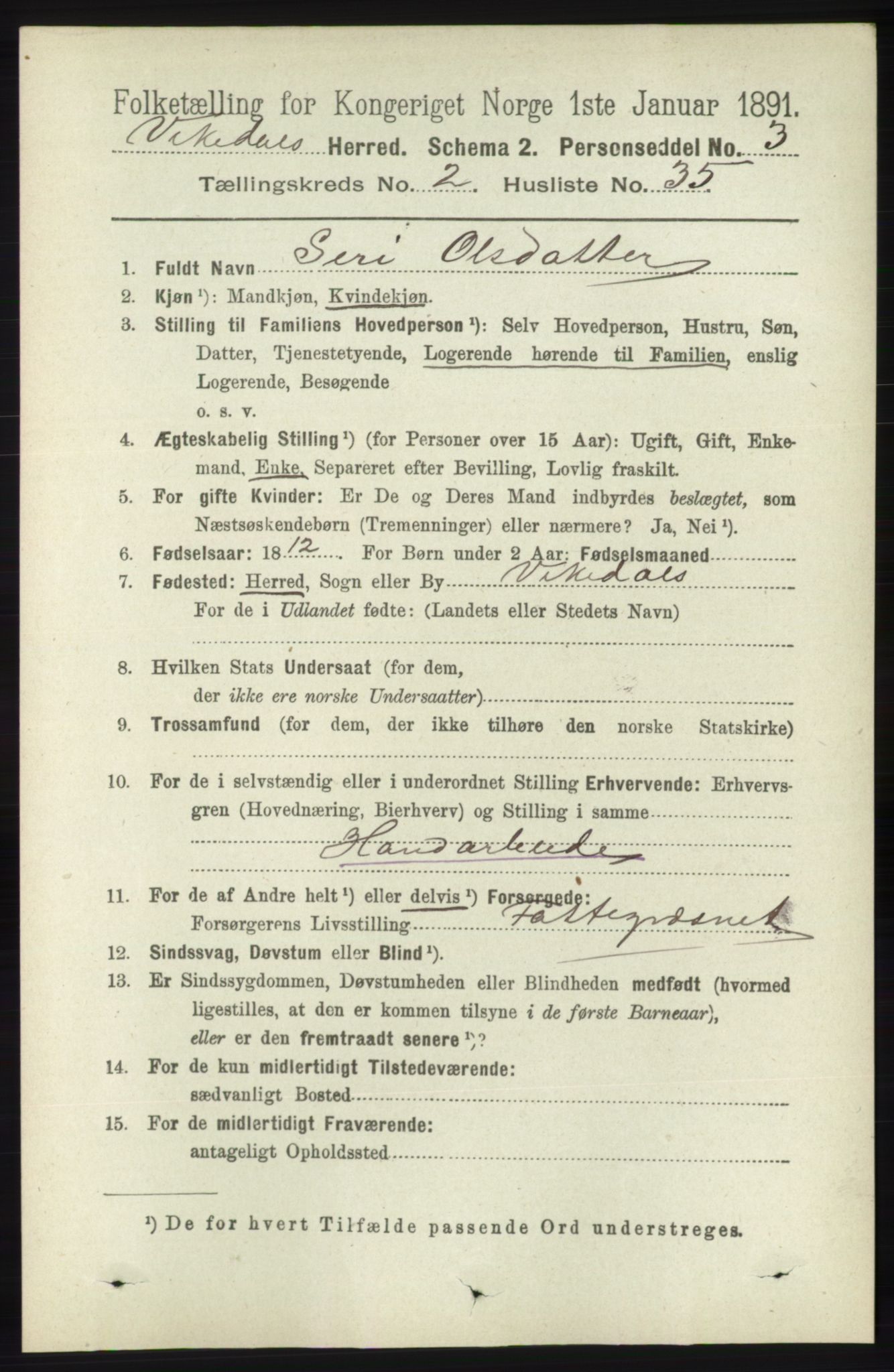 RA, 1891 census for 1157 Vikedal, 1891, p. 431