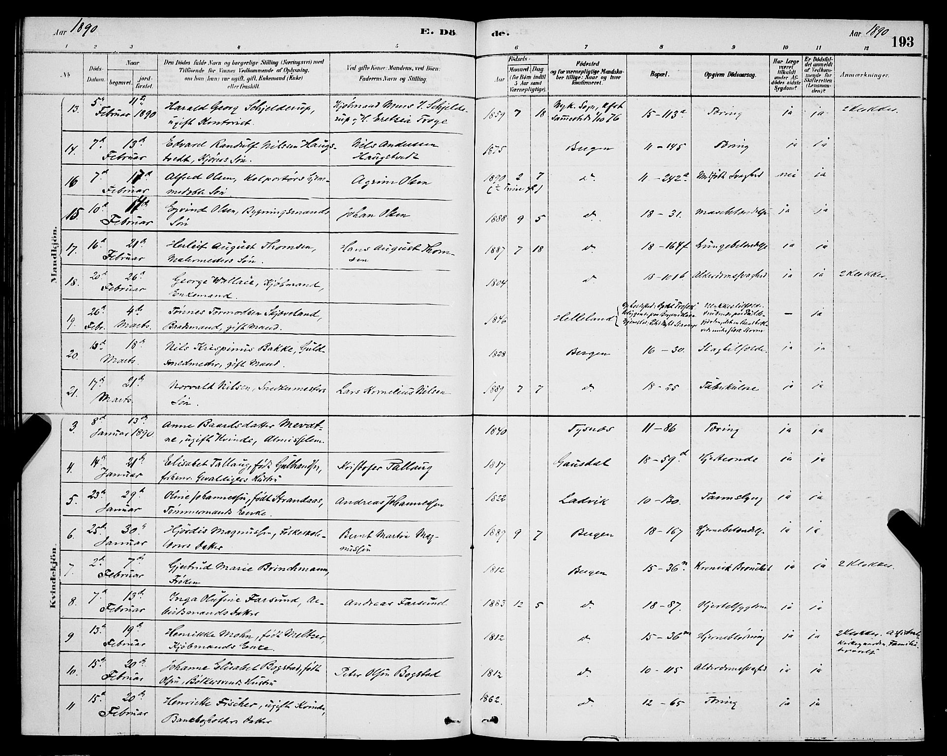 Domkirken sokneprestembete, AV/SAB-A-74801/H/Hab/L0041: Parish register (copy) no. E 5, 1878-1900, p. 193