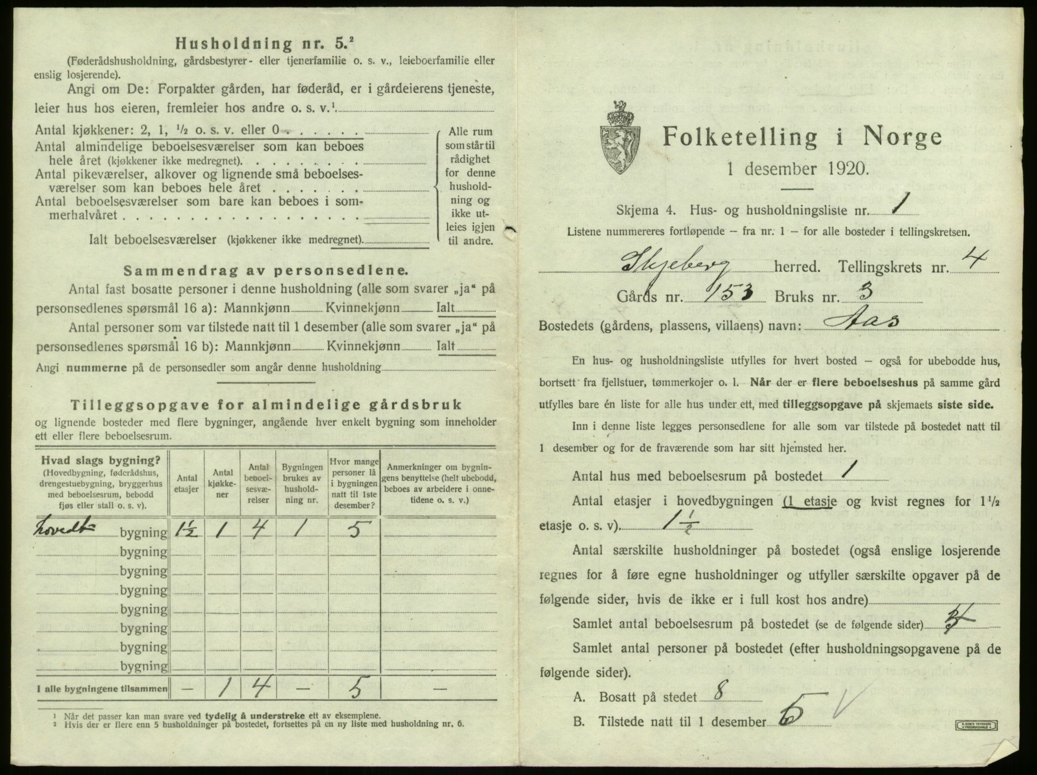 SAO, 1920 census for Skjeberg, 1920, p. 536