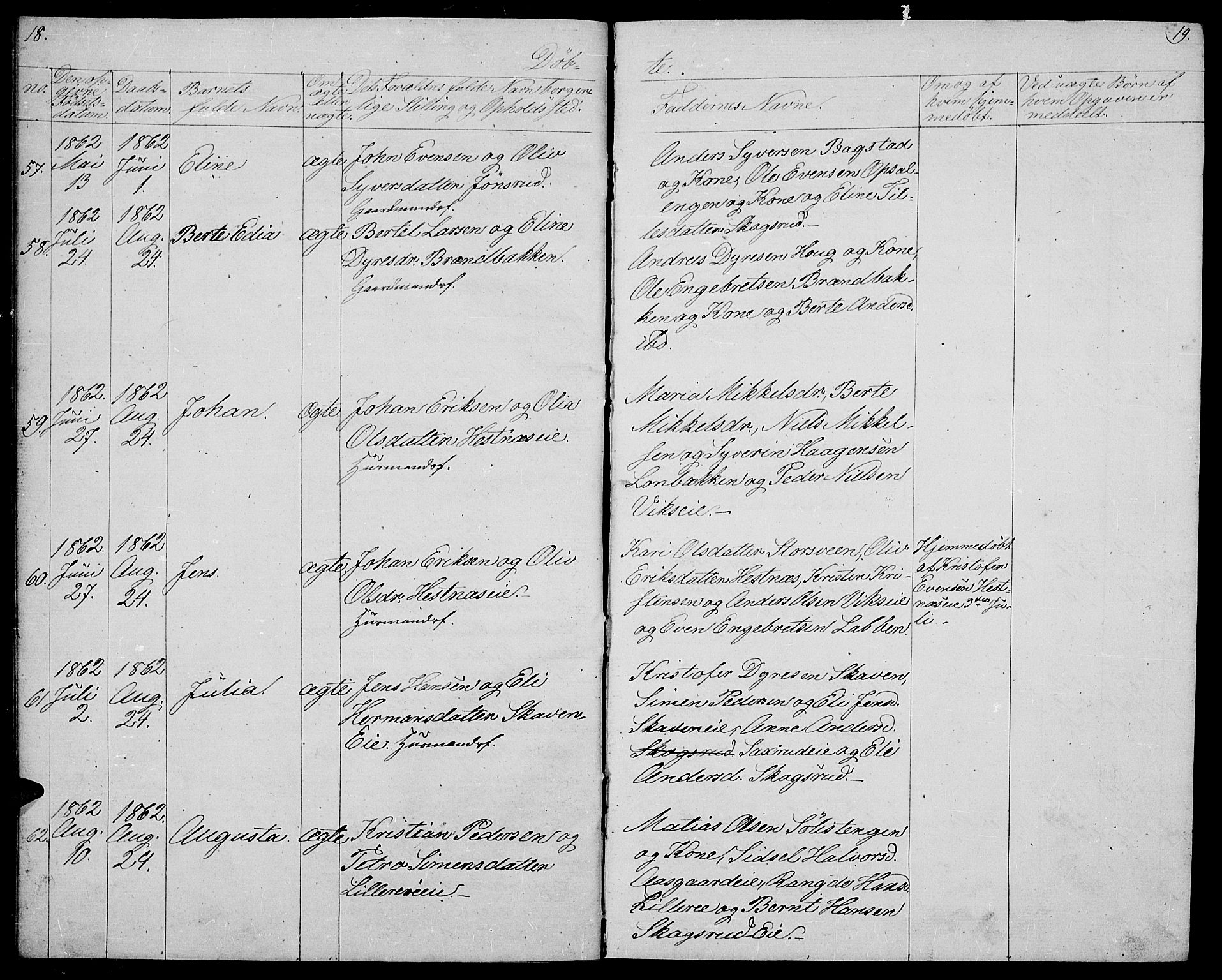 Stange prestekontor, AV/SAH-PREST-002/L/L0004: Parish register (copy) no. 4, 1861-1869, p. 18-19