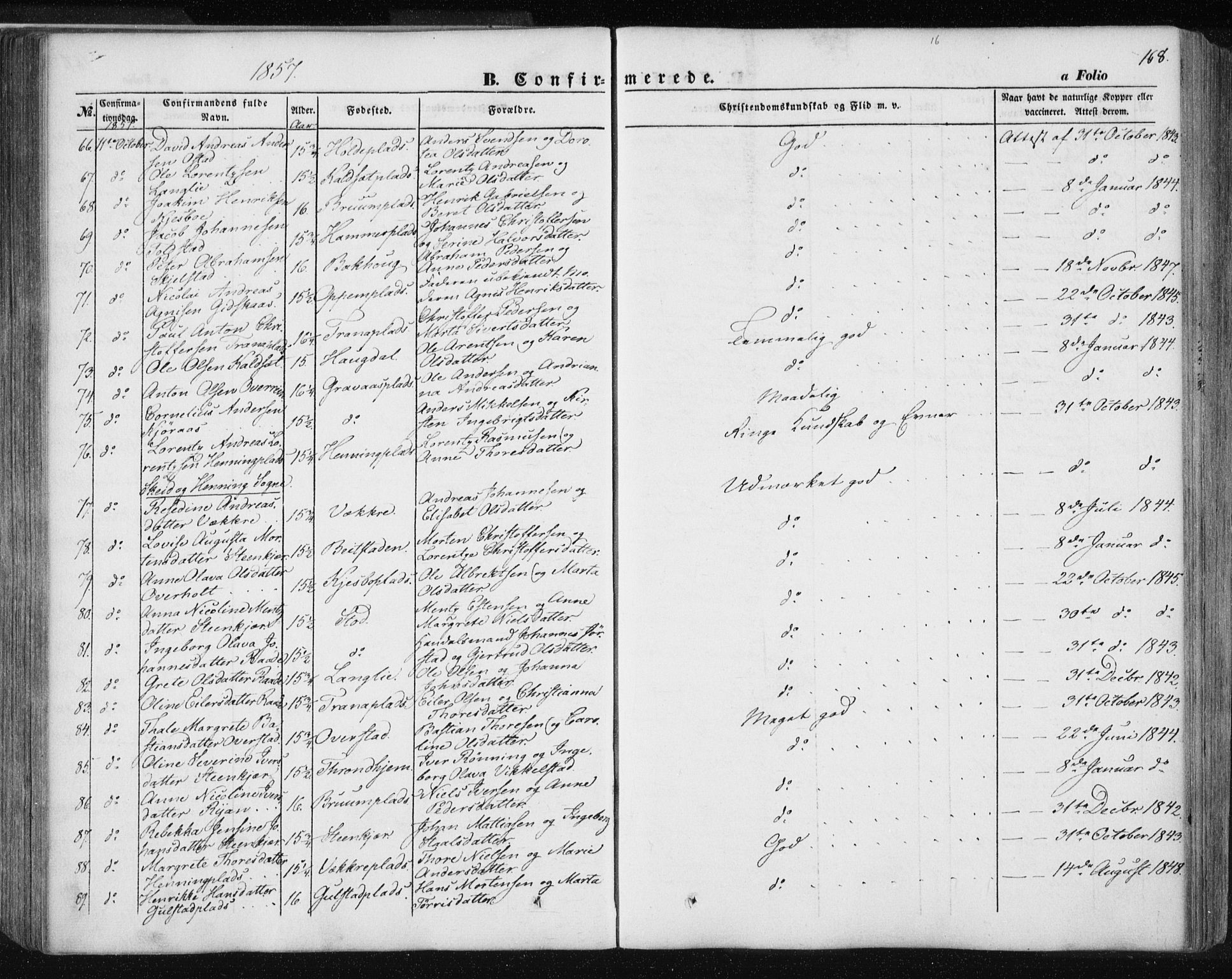 Ministerialprotokoller, klokkerbøker og fødselsregistre - Nord-Trøndelag, SAT/A-1458/735/L0342: Parish register (official) no. 735A07 /1, 1849-1862, p. 168