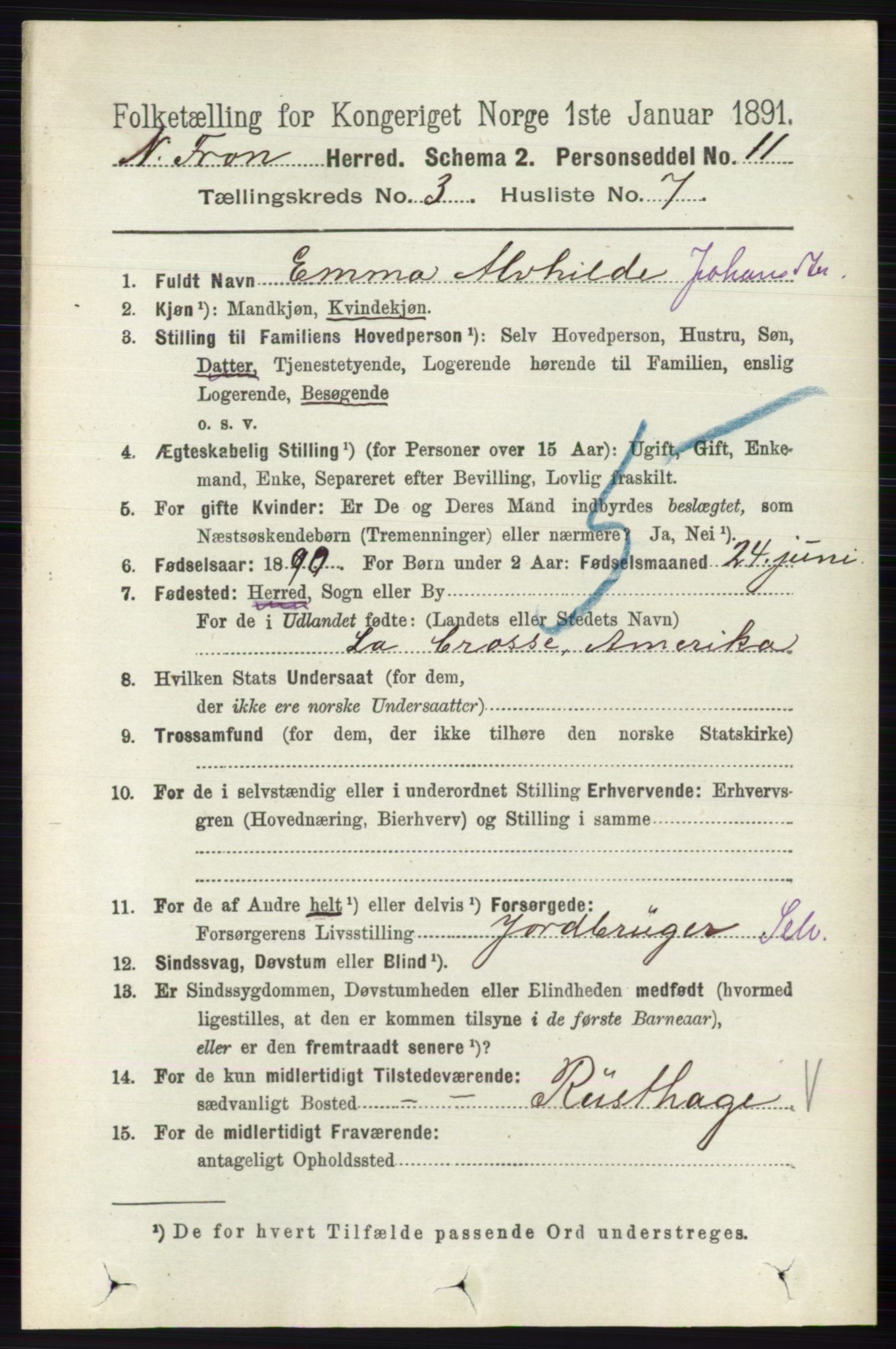 RA, 1891 census for 0518 Nord-Fron, 1891, p. 886