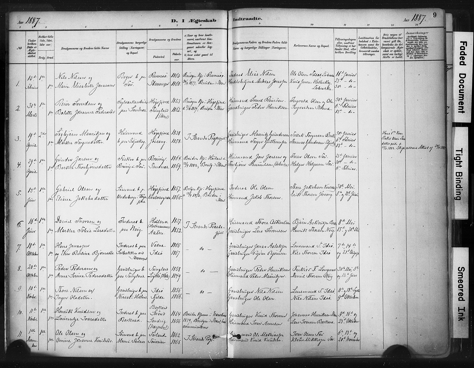 Strand sokneprestkontor, SAST/A-101828/H/Ha/Haa/L0010: Parish register (official) no. A 10, 1882-1929, p. 9