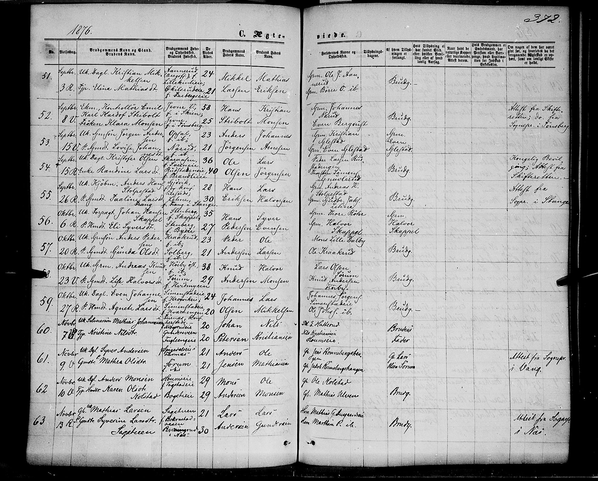 Ringsaker prestekontor, AV/SAH-PREST-014/K/Ka/L0011: Parish register (official) no. 11, 1870-1878, p. 372