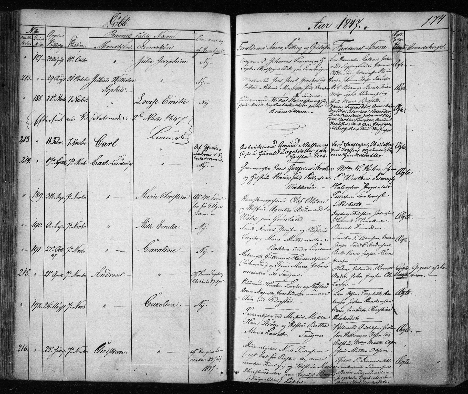 Aker prestekontor kirkebøker, SAO/A-10861/F/L0019: Parish register (official) no. 19, 1842-1852, p. 174