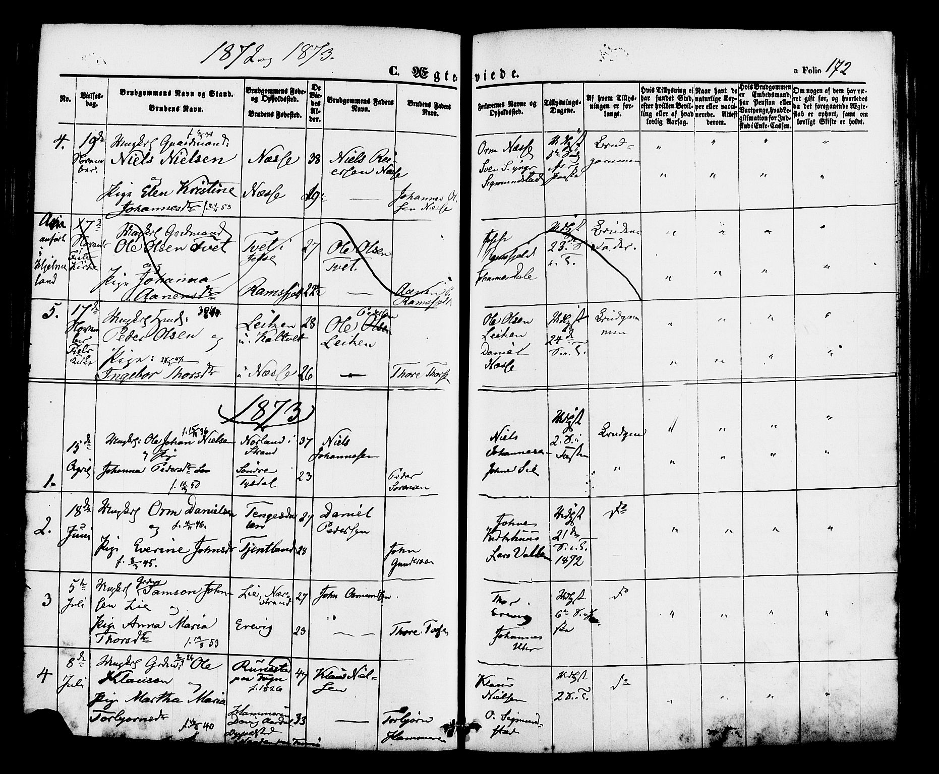 Hjelmeland sokneprestkontor, AV/SAST-A-101843/01/IV/L0012: Parish register (official) no. A 12, 1862-1886, p. 172