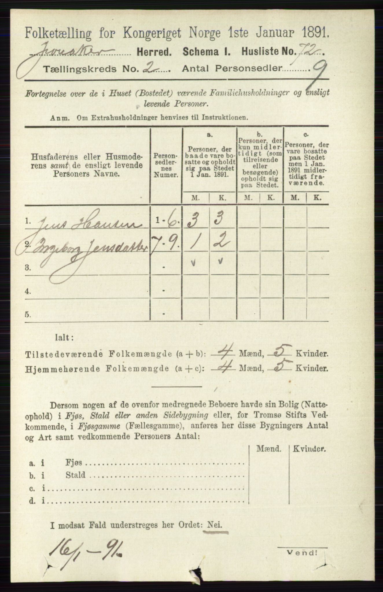 RA, 1891 census for 0532 Jevnaker, 1891, p. 628