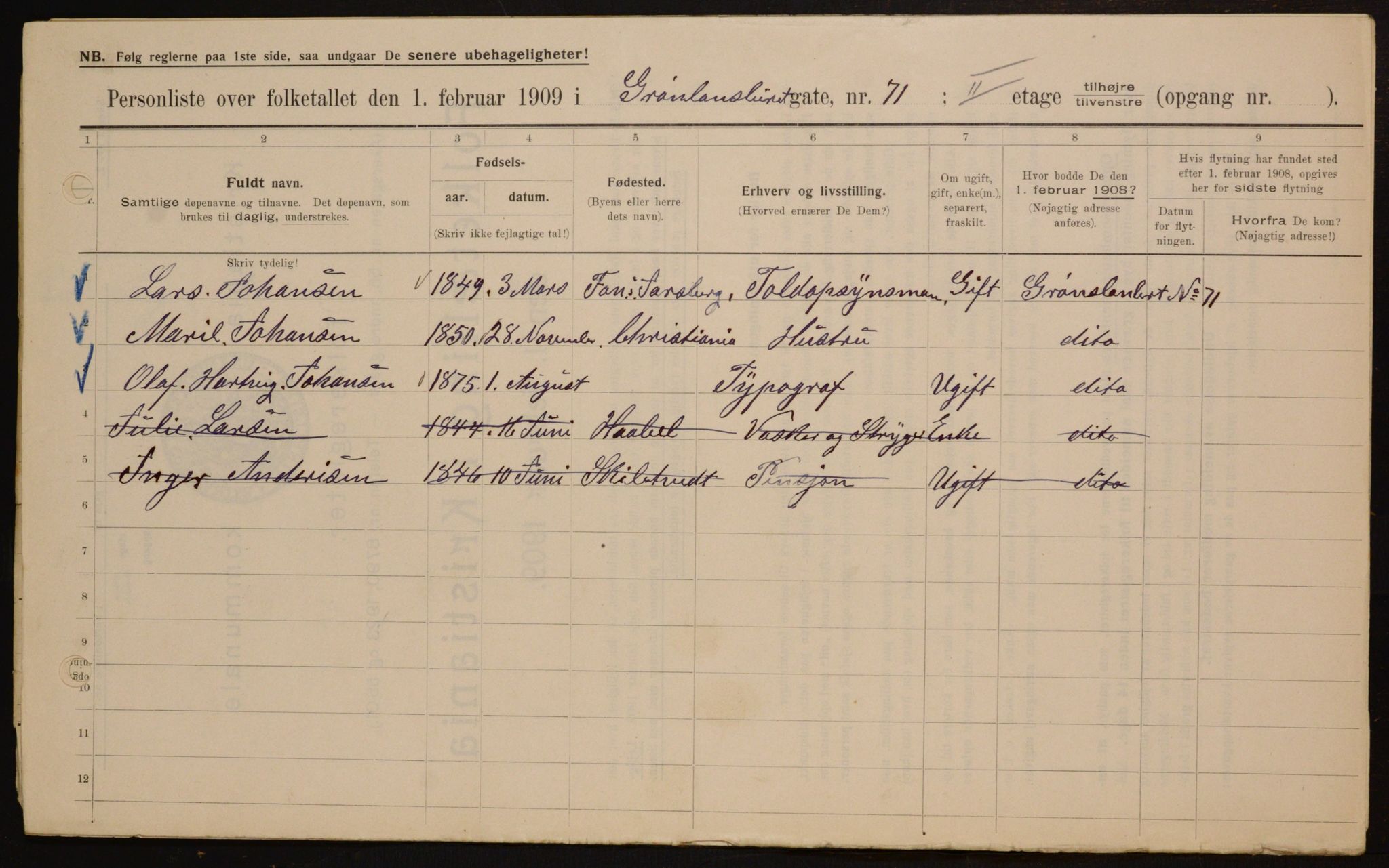 OBA, Municipal Census 1909 for Kristiania, 1909, p. 29357