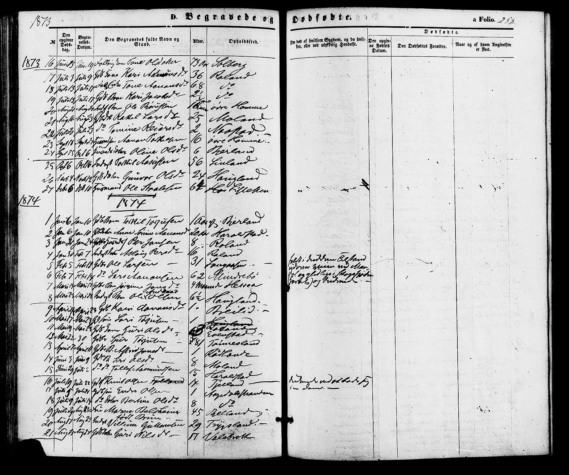 Bjelland sokneprestkontor, SAK/1111-0005/F/Fa/Faa/L0003: Parish register (official) no. A 3, 1867-1887, p. 258