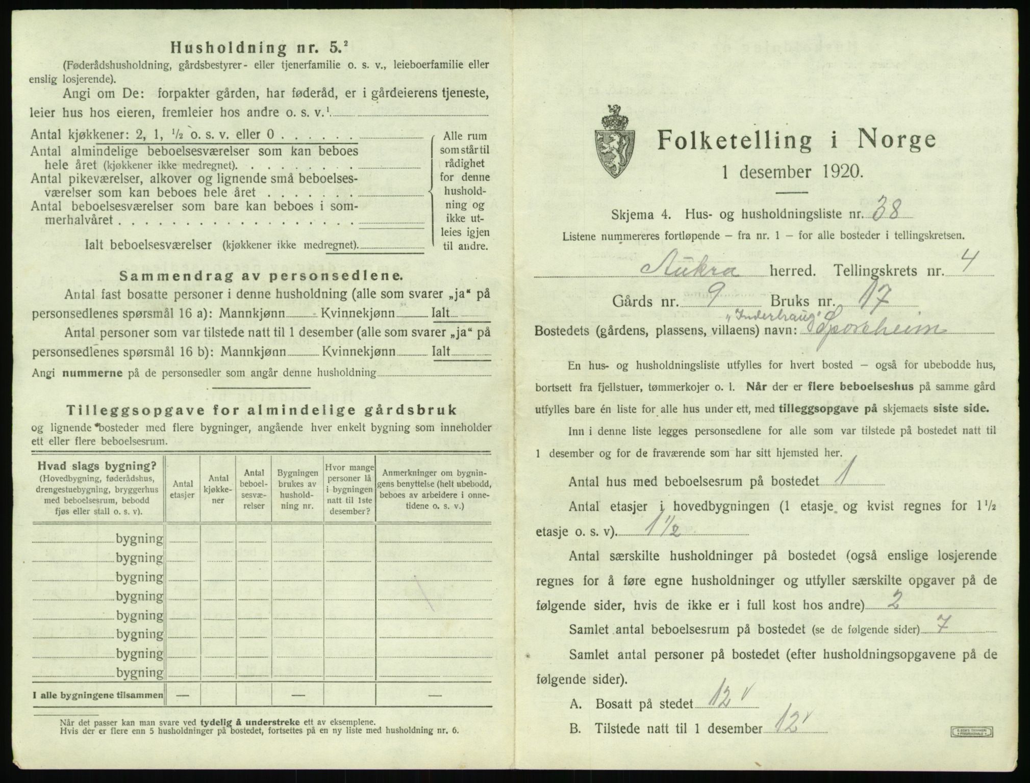 SAT, 1920 census for Aukra, 1920, p. 409