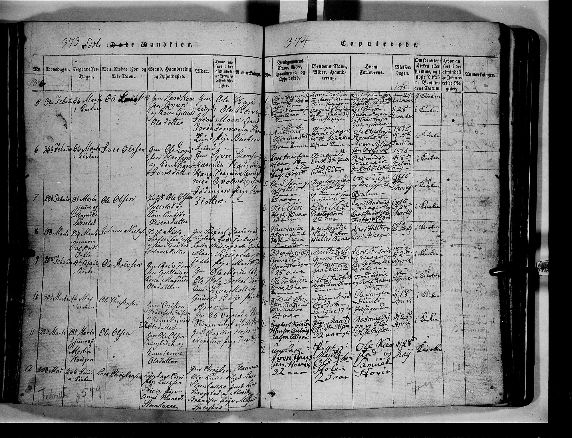 Lom prestekontor, SAH/PREST-070/L/L0003: Parish register (copy) no. 3, 1815-1844, p. 373-374