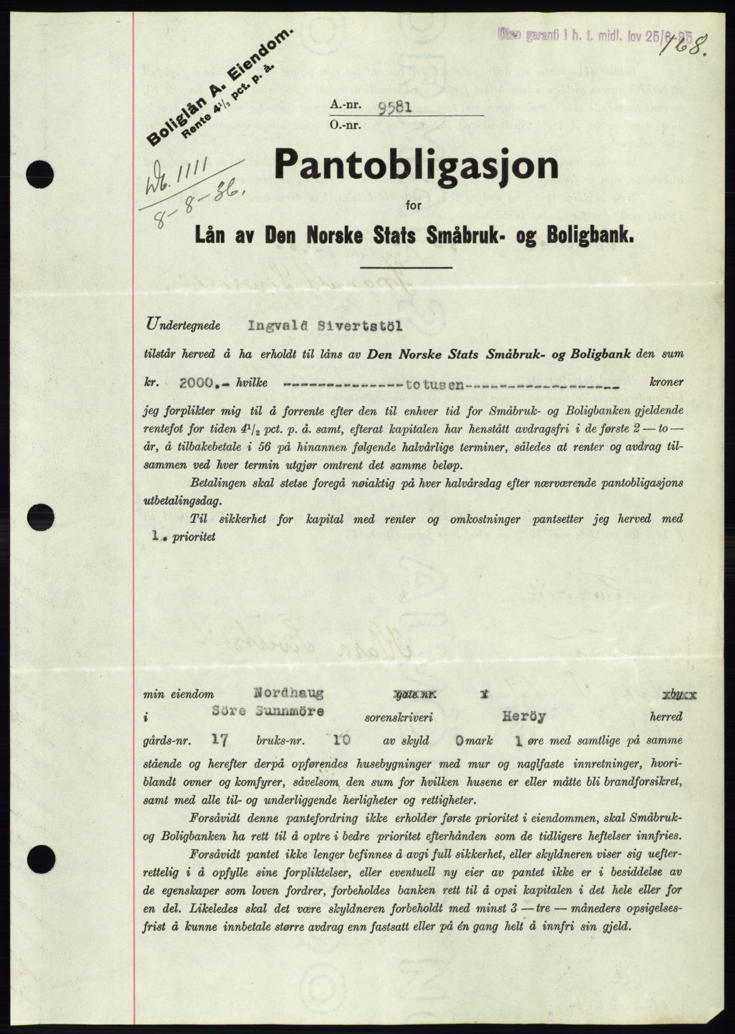 Søre Sunnmøre sorenskriveri, AV/SAT-A-4122/1/2/2C/L0061: Mortgage book no. 55, 1936-1936, Diary no: : 1111/1936