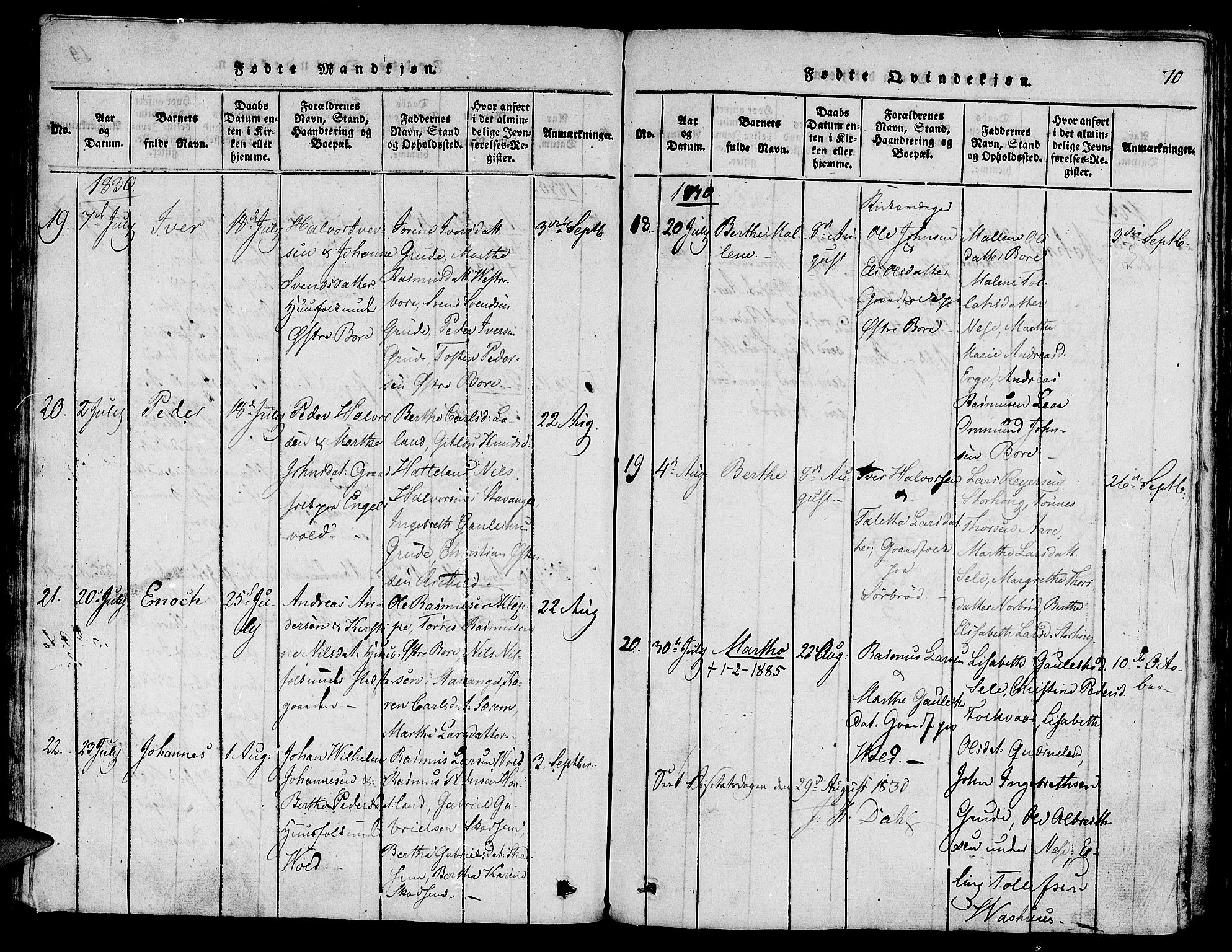 Klepp sokneprestkontor, SAST/A-101803/001/3/30BA/L0002: Parish register (official) no. A 2, 1816-1833, p. 70