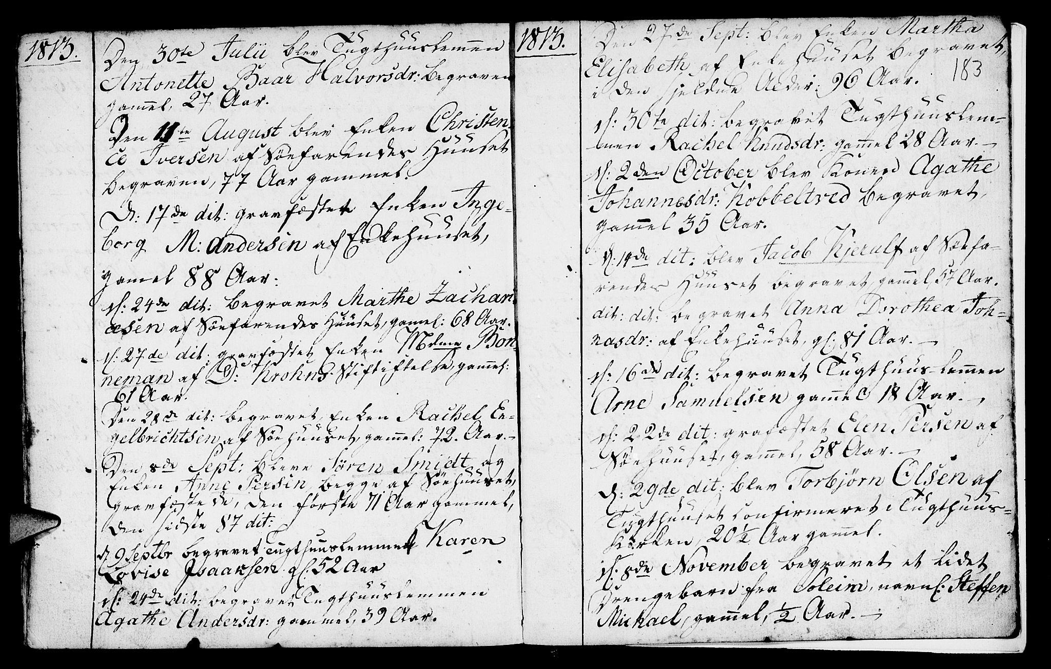 St. Jørgens hospital og Årstad sokneprestembete, AV/SAB-A-99934: Parish register (official) no. A 2, 1766-1814, p. 183