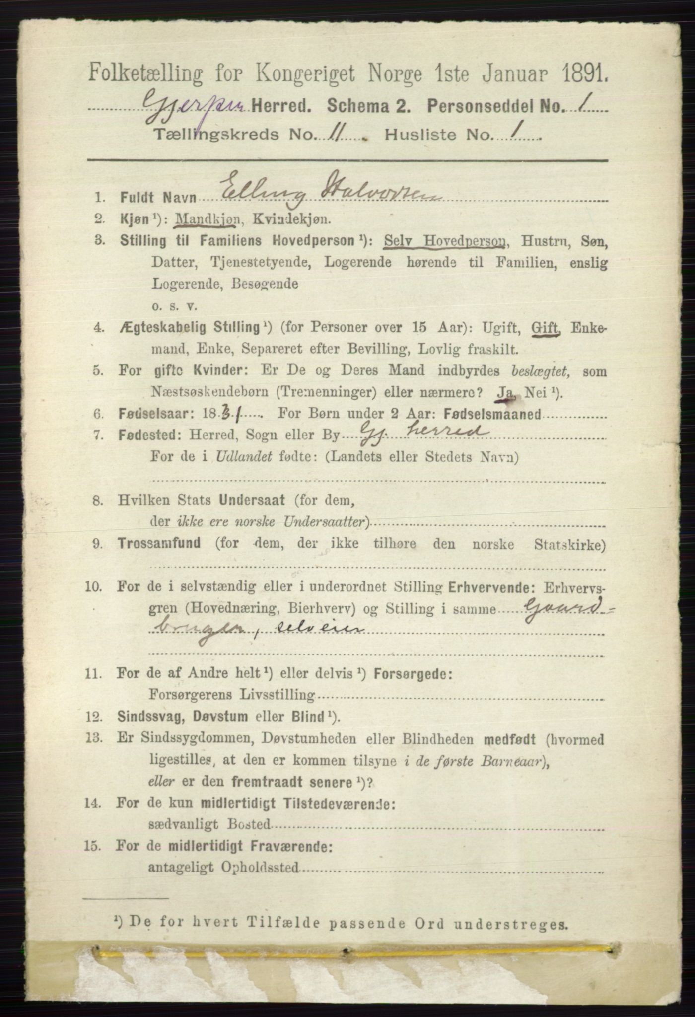 RA, 1891 census for 0812 Gjerpen, 1891, p. 6539