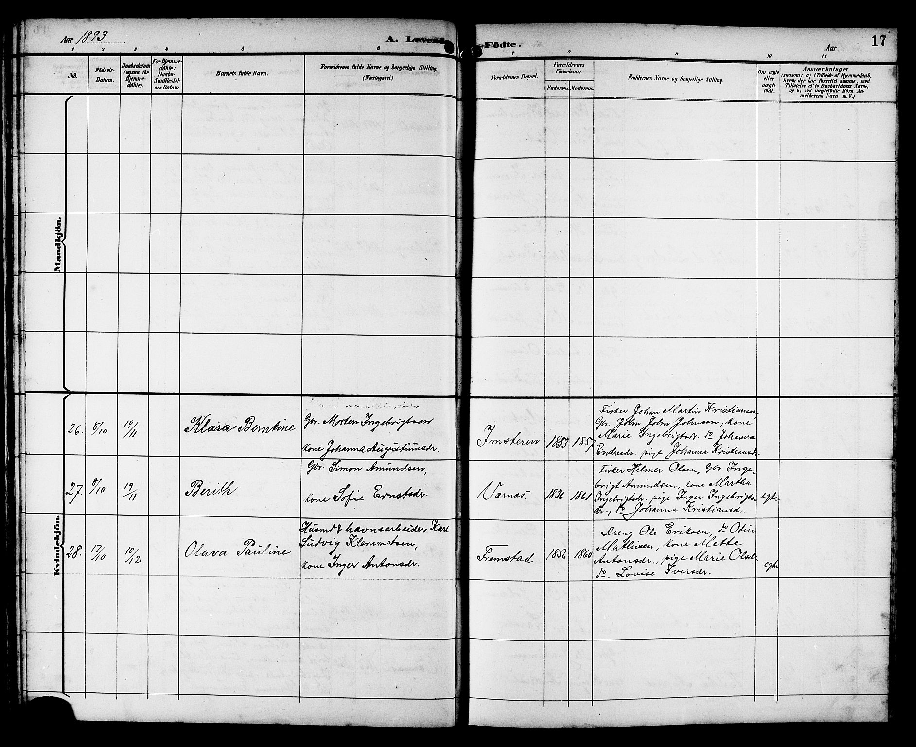 Ministerialprotokoller, klokkerbøker og fødselsregistre - Sør-Trøndelag, AV/SAT-A-1456/662/L0757: Parish register (copy) no. 662C02, 1892-1918, p. 17