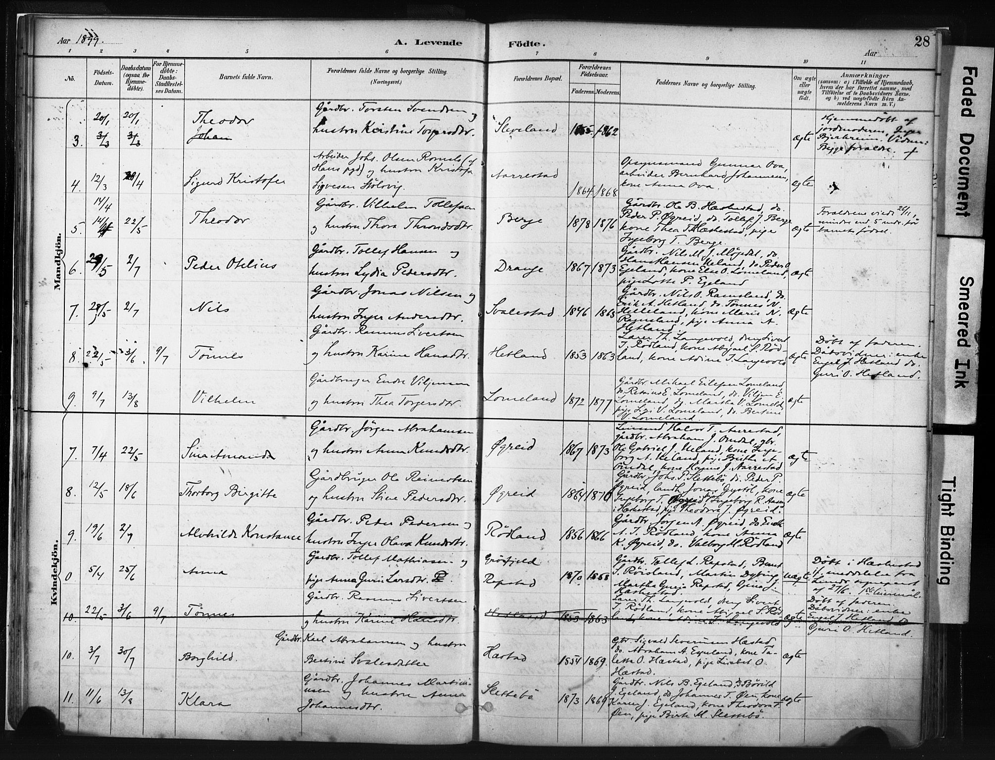 Helleland sokneprestkontor, AV/SAST-A-101810: Parish register (official) no. A 8, 1887-1907, p. 28