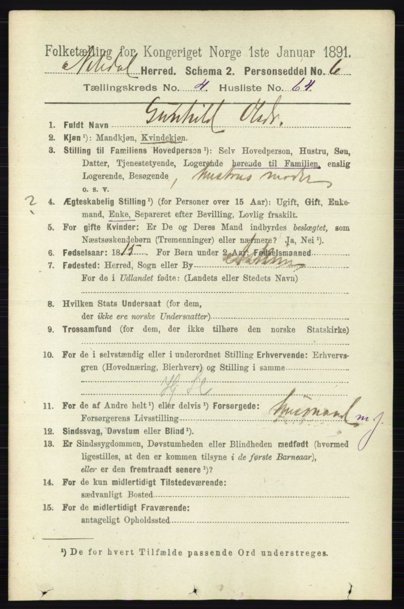 RA, 1891 census for 0233 Nittedal, 1891, p. 2053