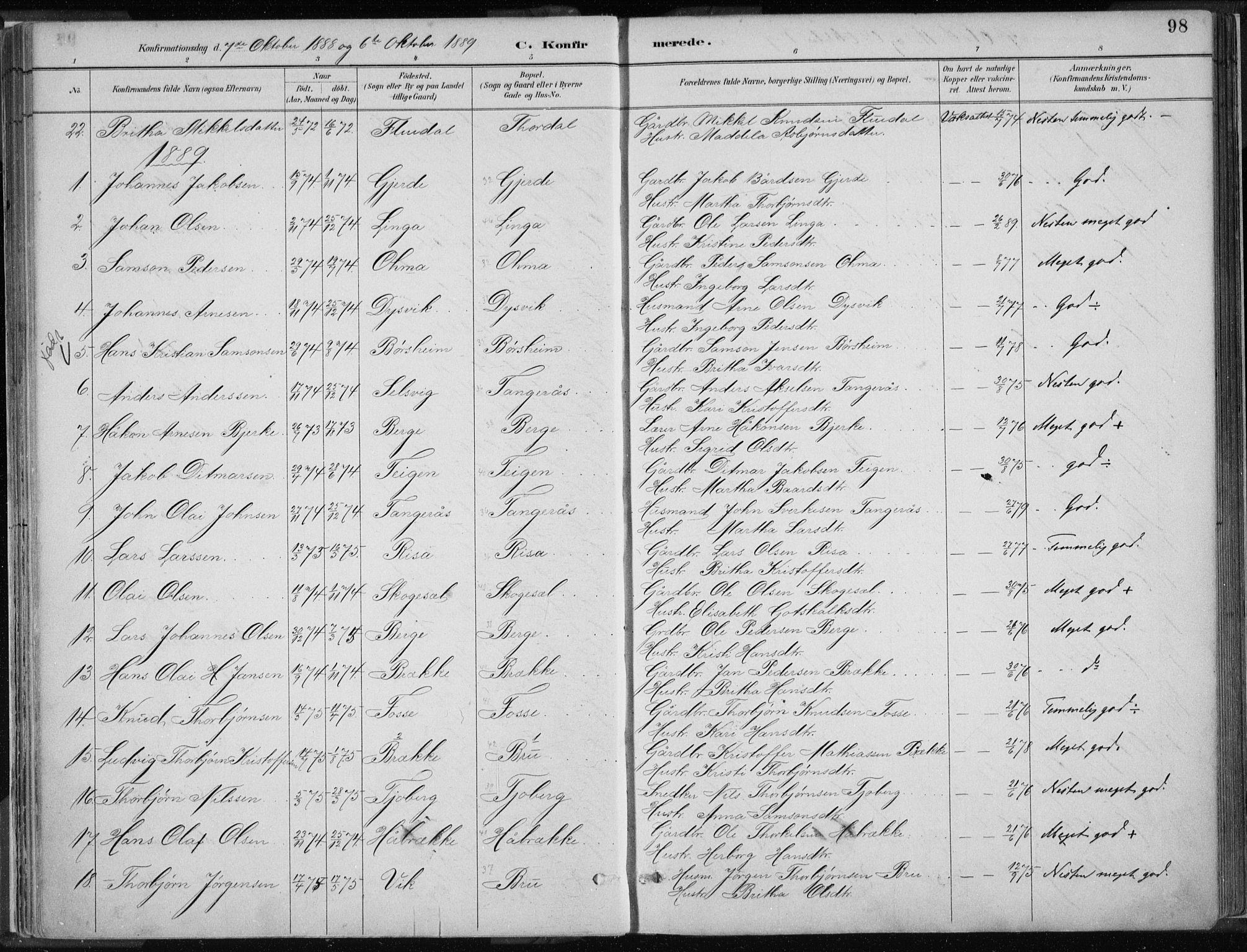 Strandebarm sokneprestembete, AV/SAB-A-78401/H/Haa: Parish register (official) no. B  1, 1886-1908, p. 98