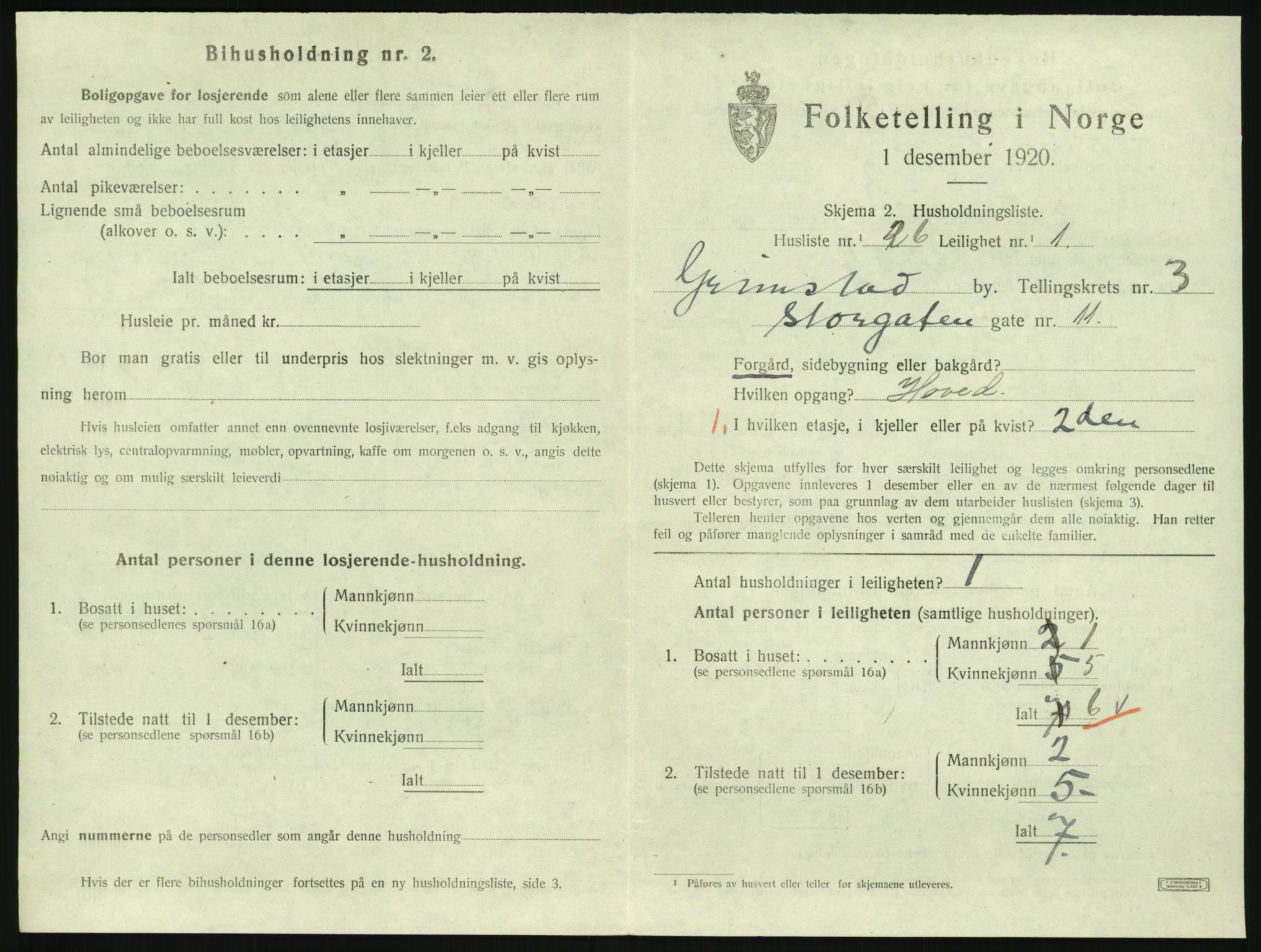 SAK, 1920 census for Grimstad, 1920, p. 1581