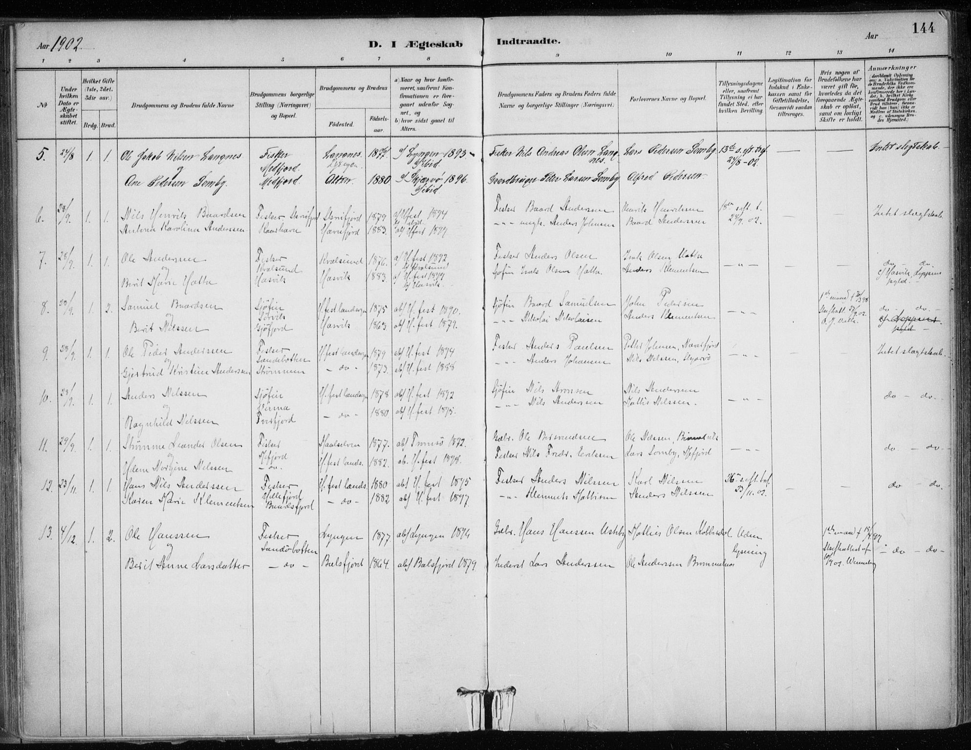 Hammerfest sokneprestkontor, AV/SATØ-S-1347/H/Ha/L0013.kirke: Parish register (official) no. 13, 1898-1917, p. 144