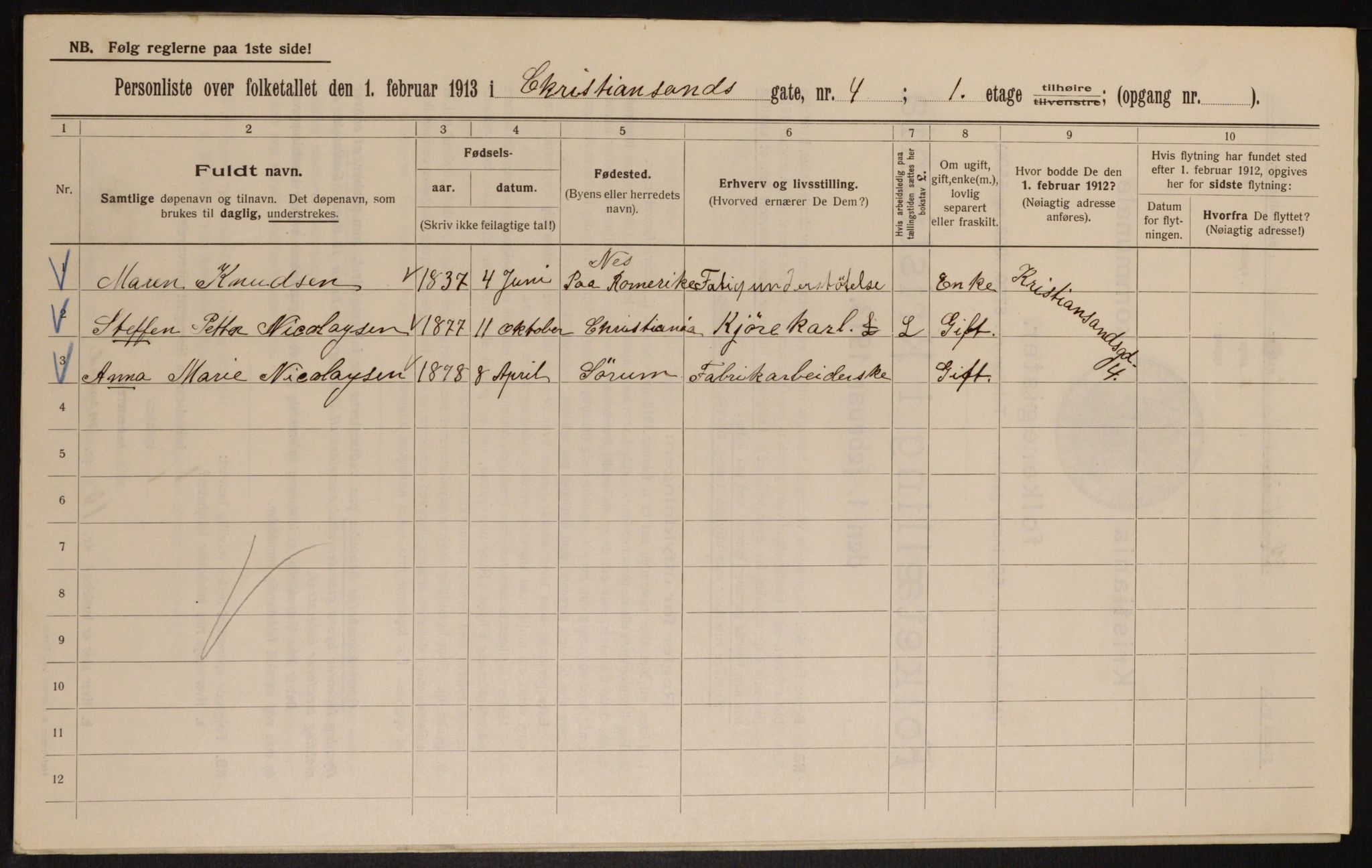 OBA, Municipal Census 1913 for Kristiania, 1913, p. 53964