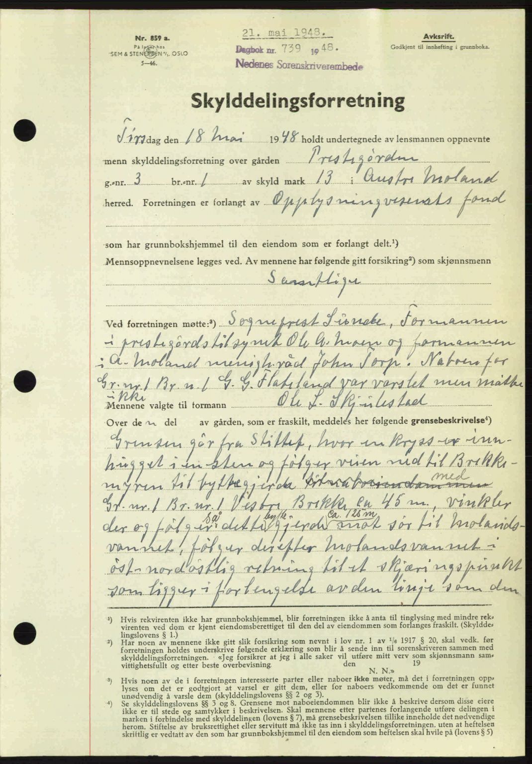 Nedenes sorenskriveri, AV/SAK-1221-0006/G/Gb/Gba/L0059: Mortgage book no. A11, 1948-1948, Diary no: : 739/1948
