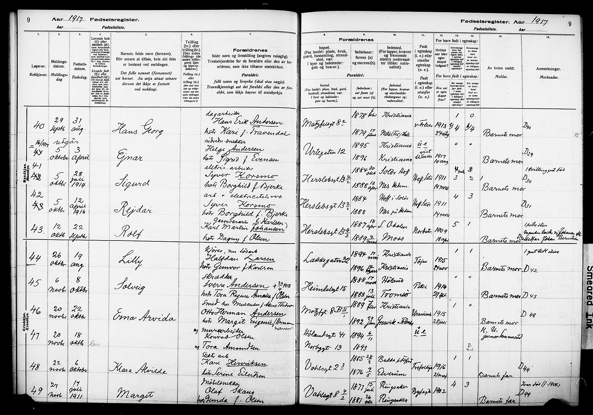 Wexel prestekontor Kirkebøker, AV/SAO-A-10879/J/L0001: Birth register no. 1, 1916-1930, p. 9