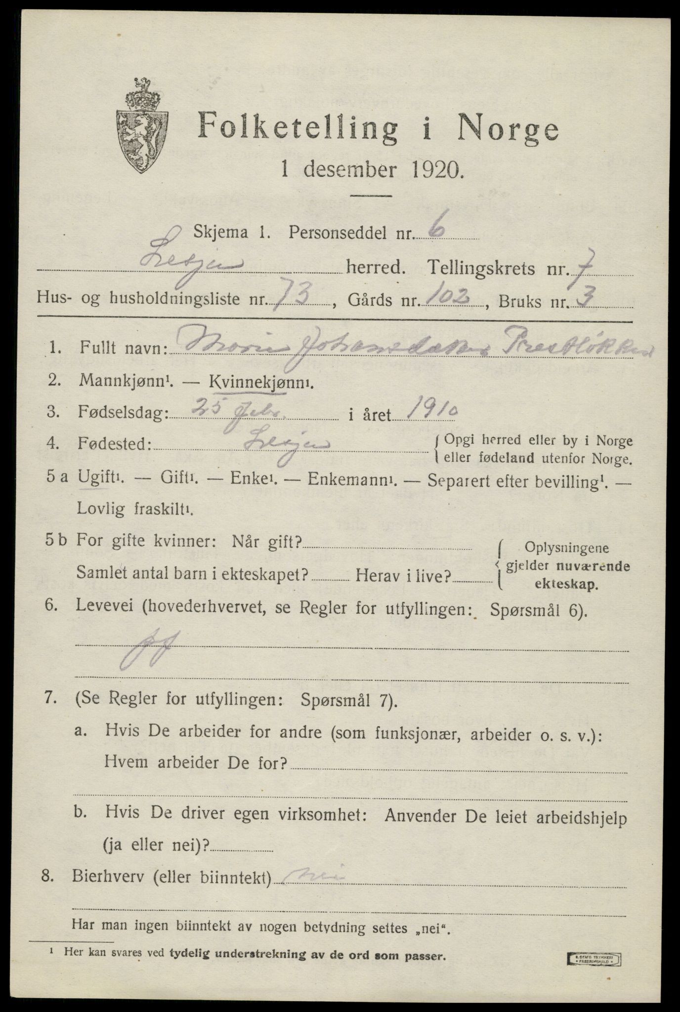 SAH, 1920 census for Lesja, 1920, p. 4690