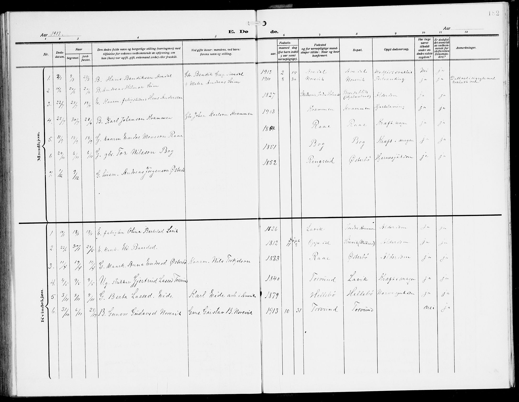 Lavik sokneprestembete, SAB/A-80901: Parish register (copy) no. A 3, 1911-1942, p. 182