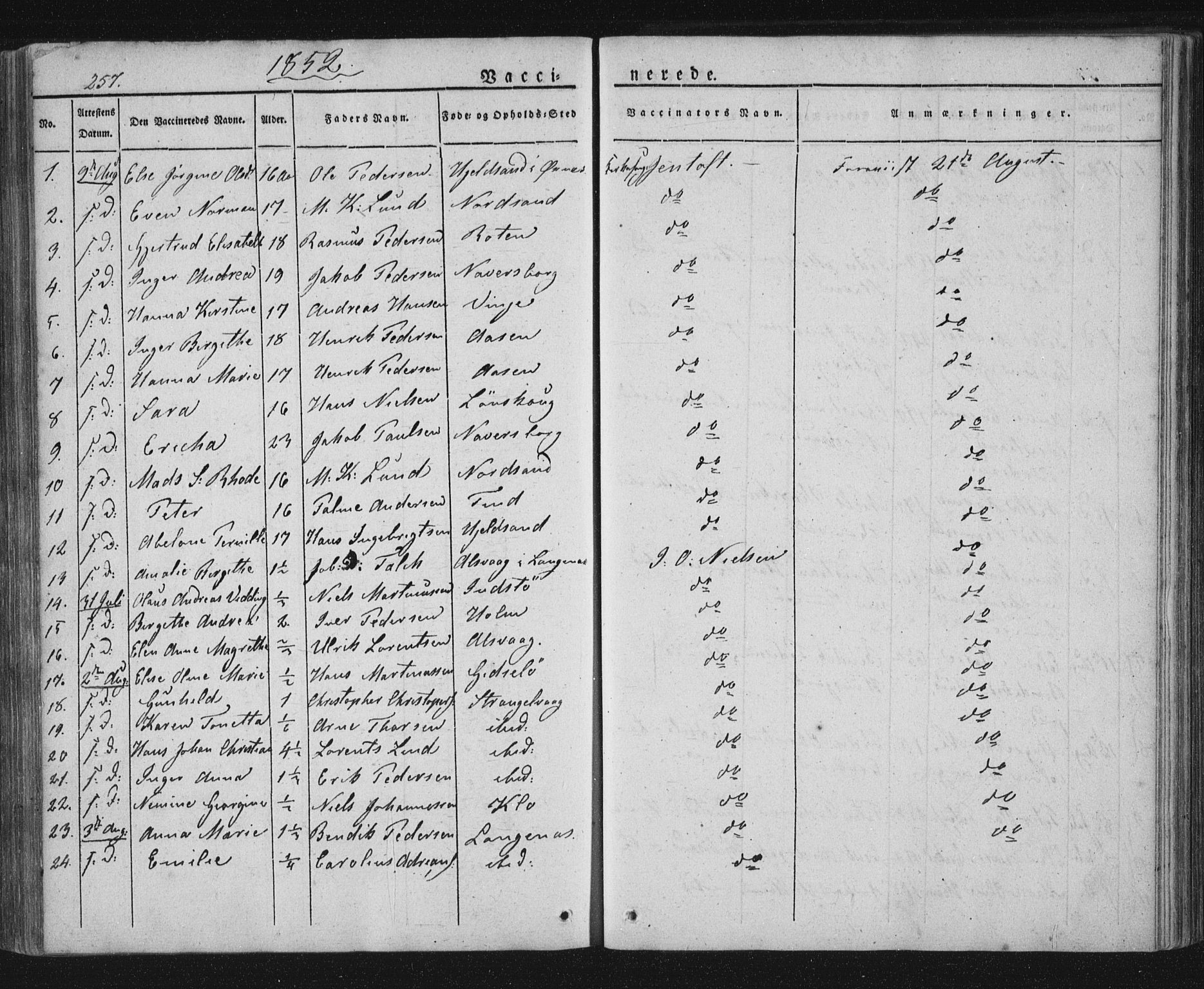 Ministerialprotokoller, klokkerbøker og fødselsregistre - Nordland, SAT/A-1459/893/L1332: Parish register (official) no. 893A05, 1841-1858, p. 257