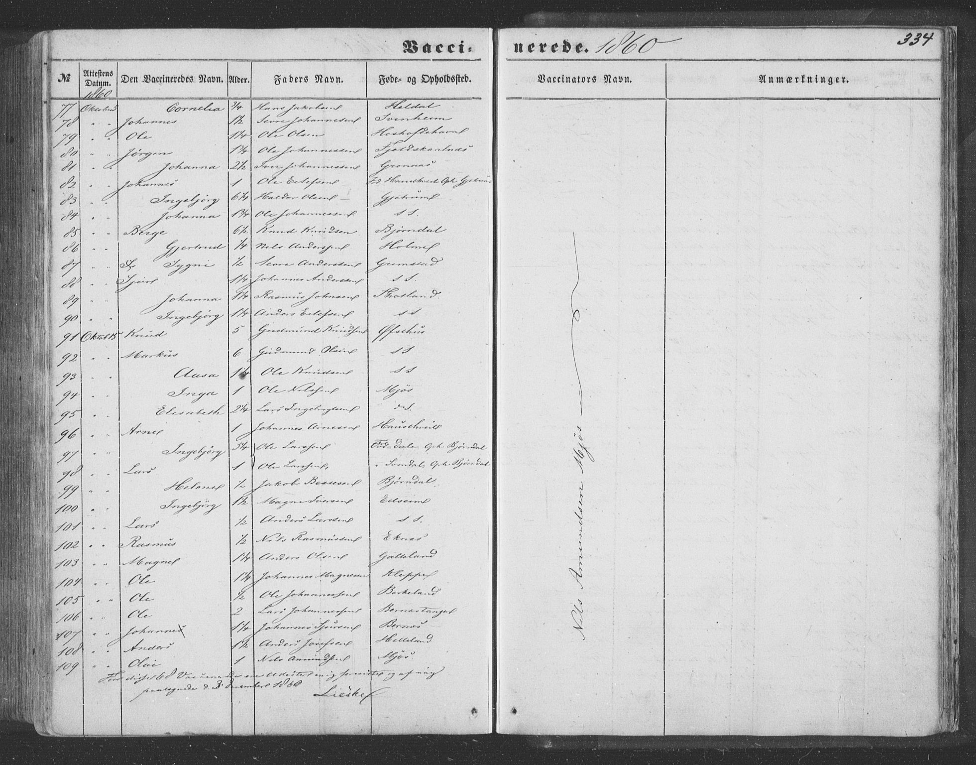 Hosanger sokneprestembete, AV/SAB-A-75801/H/Haa: Parish register (official) no. A 8, 1849-1863, p. 334