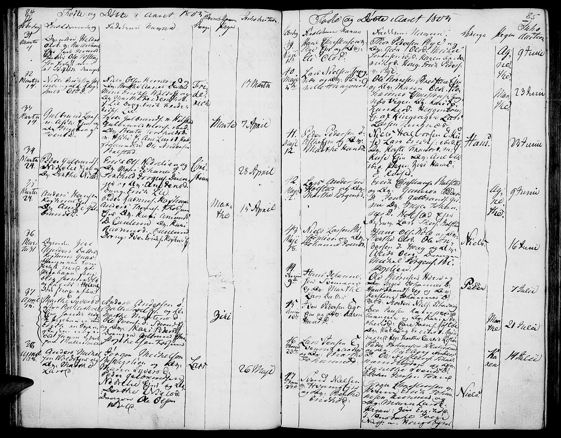 Nes prestekontor, Hedmark, AV/SAH-PREST-020/K/Ka/L0001: Parish register (official) no. 1, 1802-1814, p. 84-85