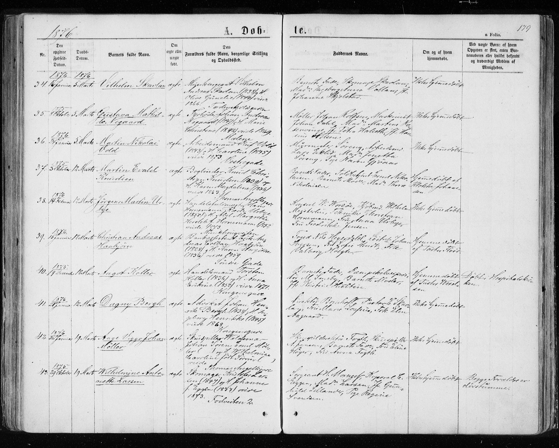 Ministerialprotokoller, klokkerbøker og fødselsregistre - Sør-Trøndelag, AV/SAT-A-1456/601/L0054: Parish register (official) no. 601A22, 1866-1877, p. 179