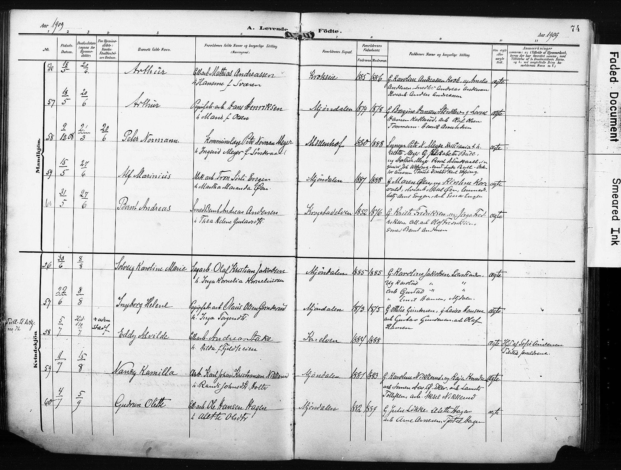 Nedre Eiker kirkebøker, SAKO/A-612/F/Fa/L0006: Parish register (official) no. 6, 1906-1912, p. 74