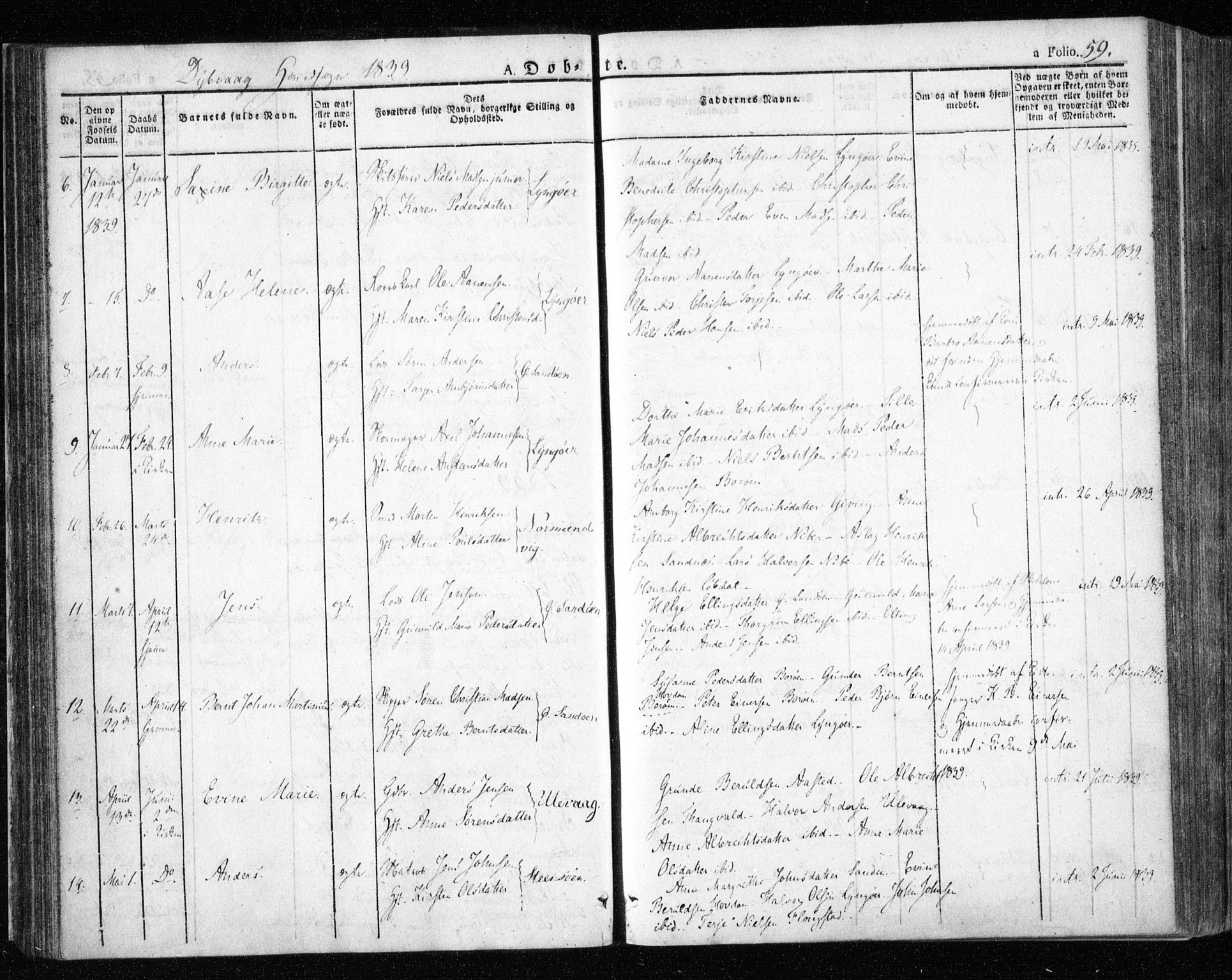 Dypvåg sokneprestkontor, SAK/1111-0007/F/Fa/Faa/L0004: Parish register (official) no. A 4, 1824-1840, p. 59