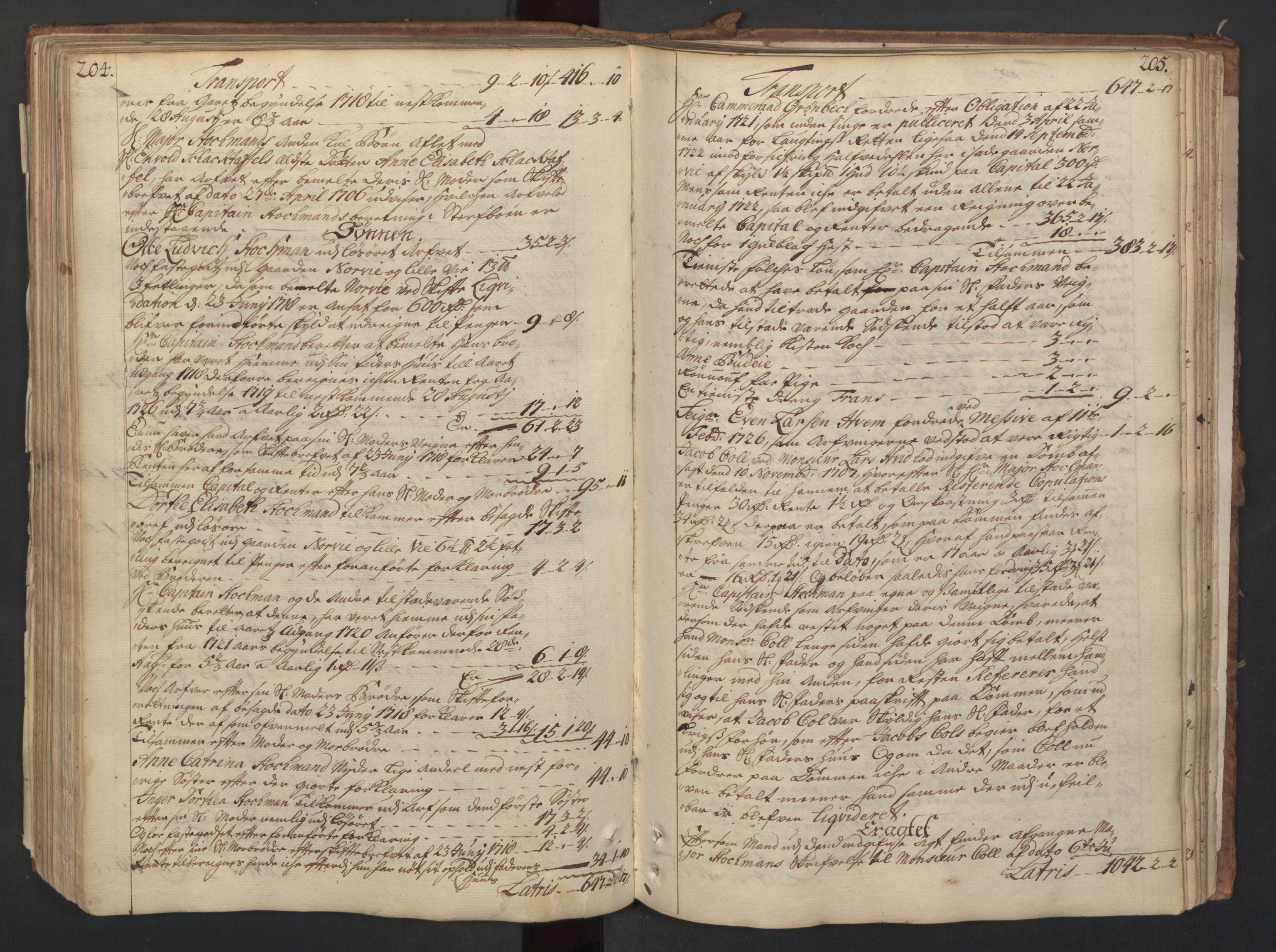 Forsvaret, Generalauditøren, AV/RA-RAFA-1772/F/Fj/Fjc/L0005: Skifteprotokol for 1ste søndenfjeldske dragonregiment, 1703-1736, p. 204-205