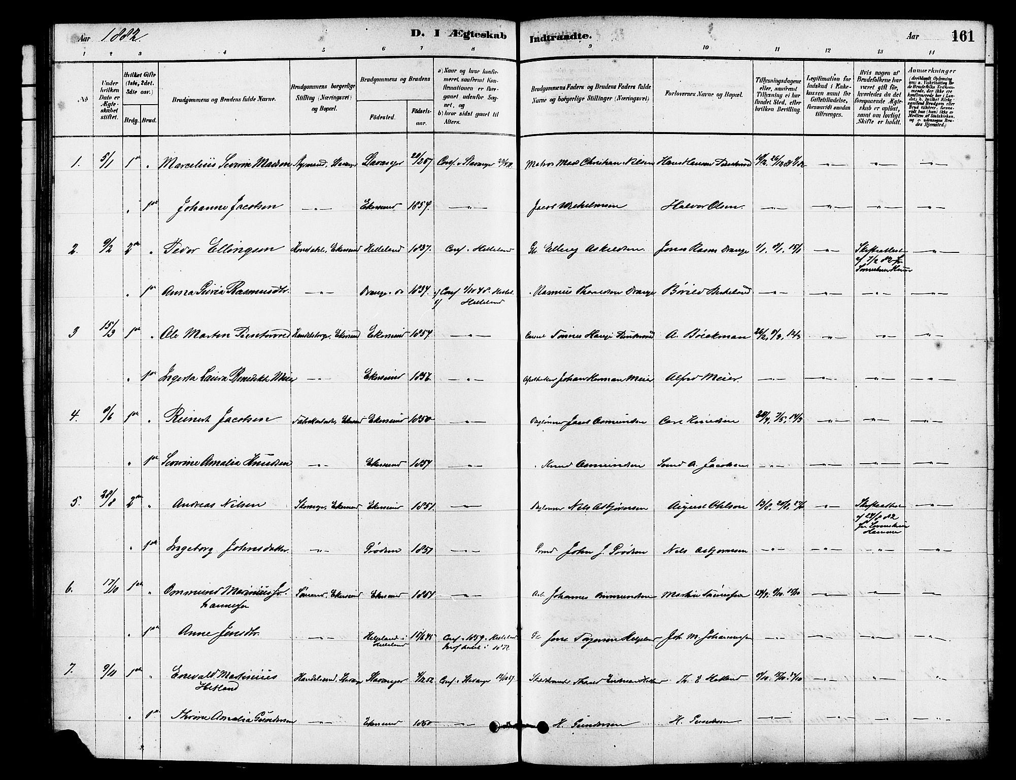 Eigersund sokneprestkontor, SAST/A-101807/S08/L0015: Parish register (official) no. A 15, 1879-1892, p. 161