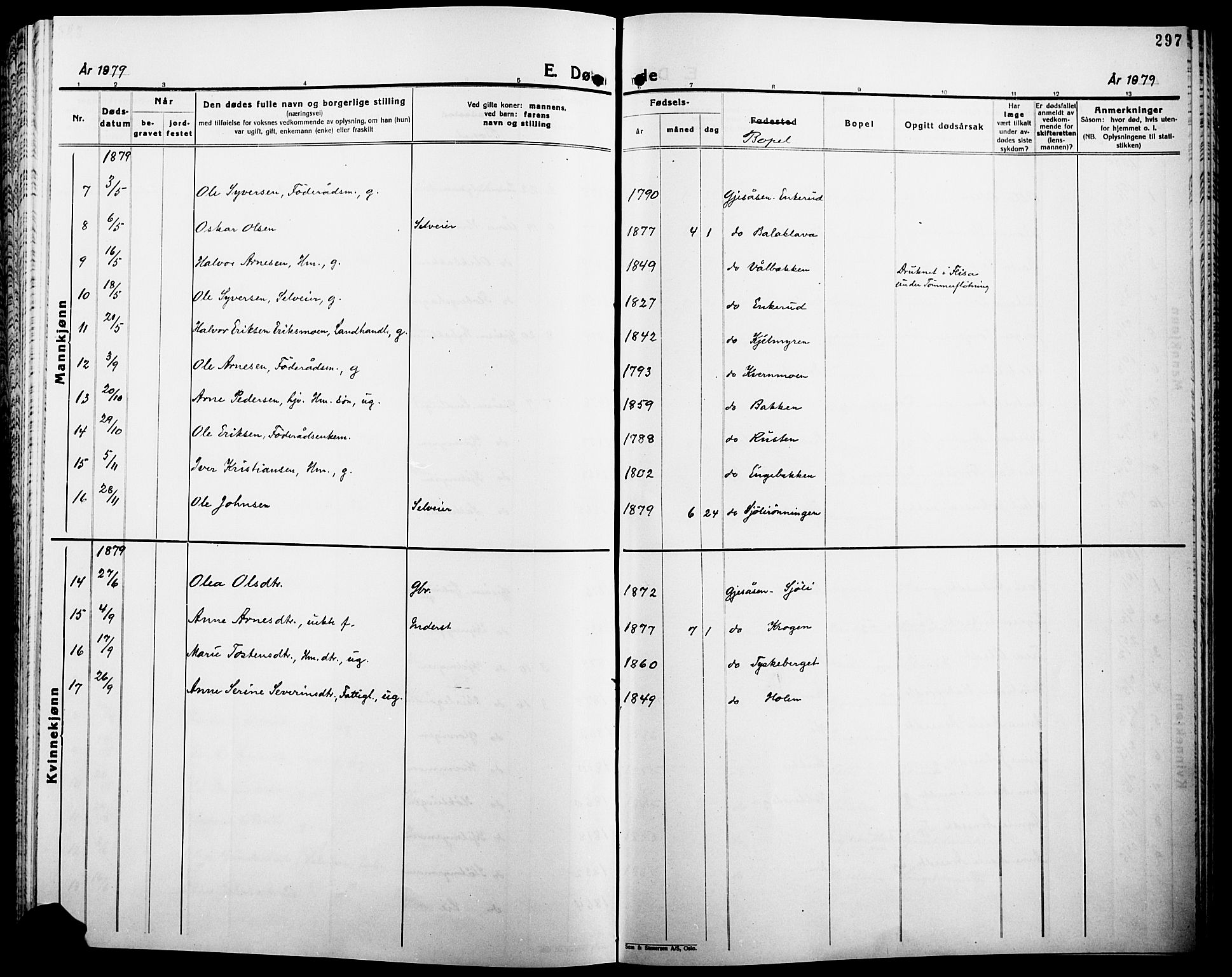 Åsnes prestekontor, SAH/PREST-042/H/Ha/Haa/L0000B: Parish register (official), 1870-1889, p. 297