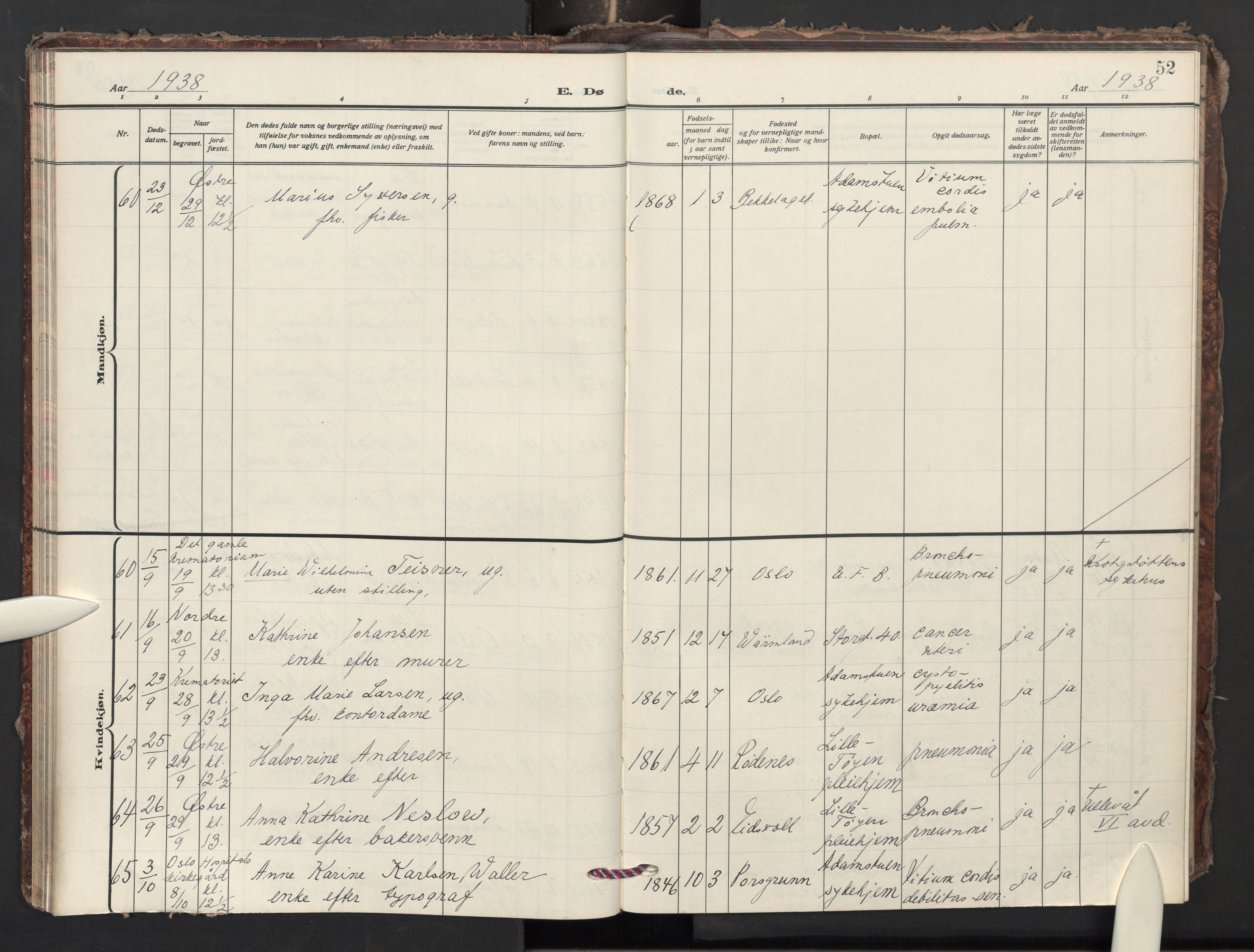 Krohgstøtten sykehusprest Kirkebøker, AV/SAO-A-10854/F/Fa/L0006: Parish register (official) no. 6, 1935-1951, p. 52