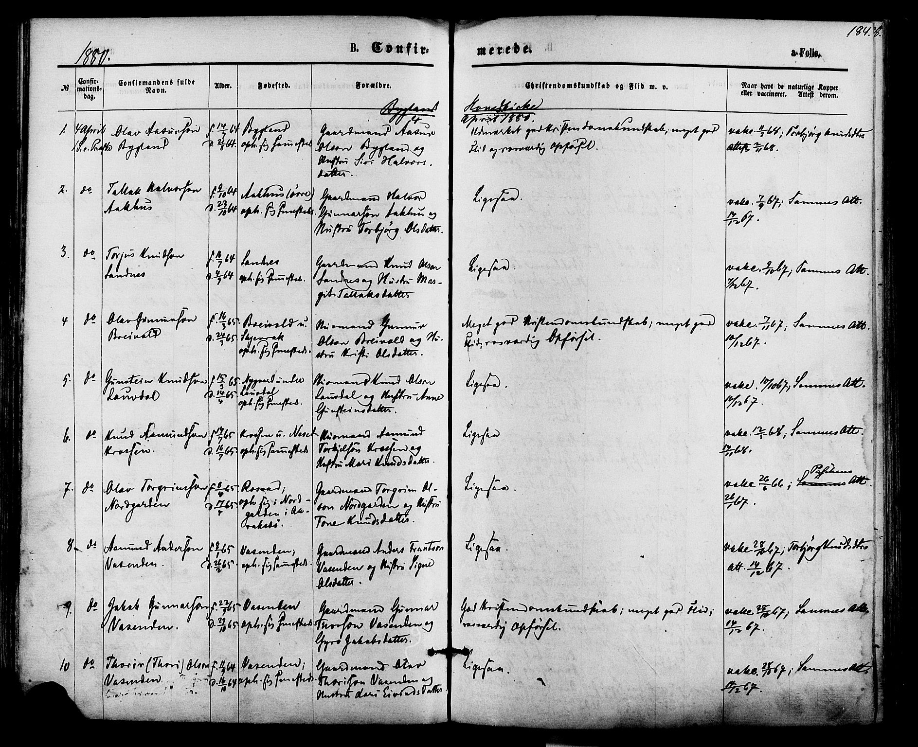 Bygland sokneprestkontor, AV/SAK-1111-0006/F/Fa/Fab/L0006: Parish register (official) no. A 6, 1873-1884, p. 184