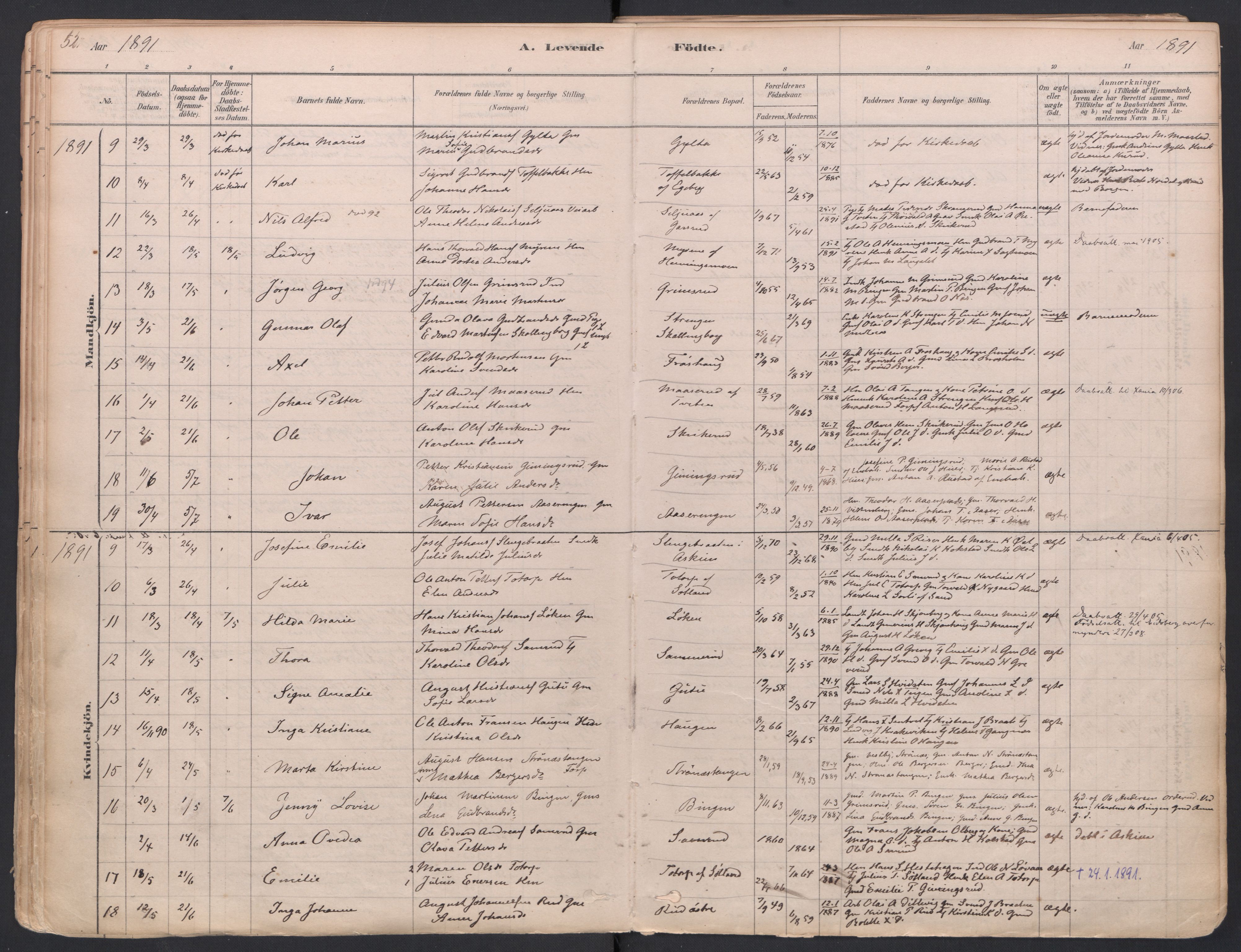 Trøgstad prestekontor Kirkebøker, AV/SAO-A-10925/F/Fa/L0010: Parish register (official) no. I 10, 1878-1898, p. 52