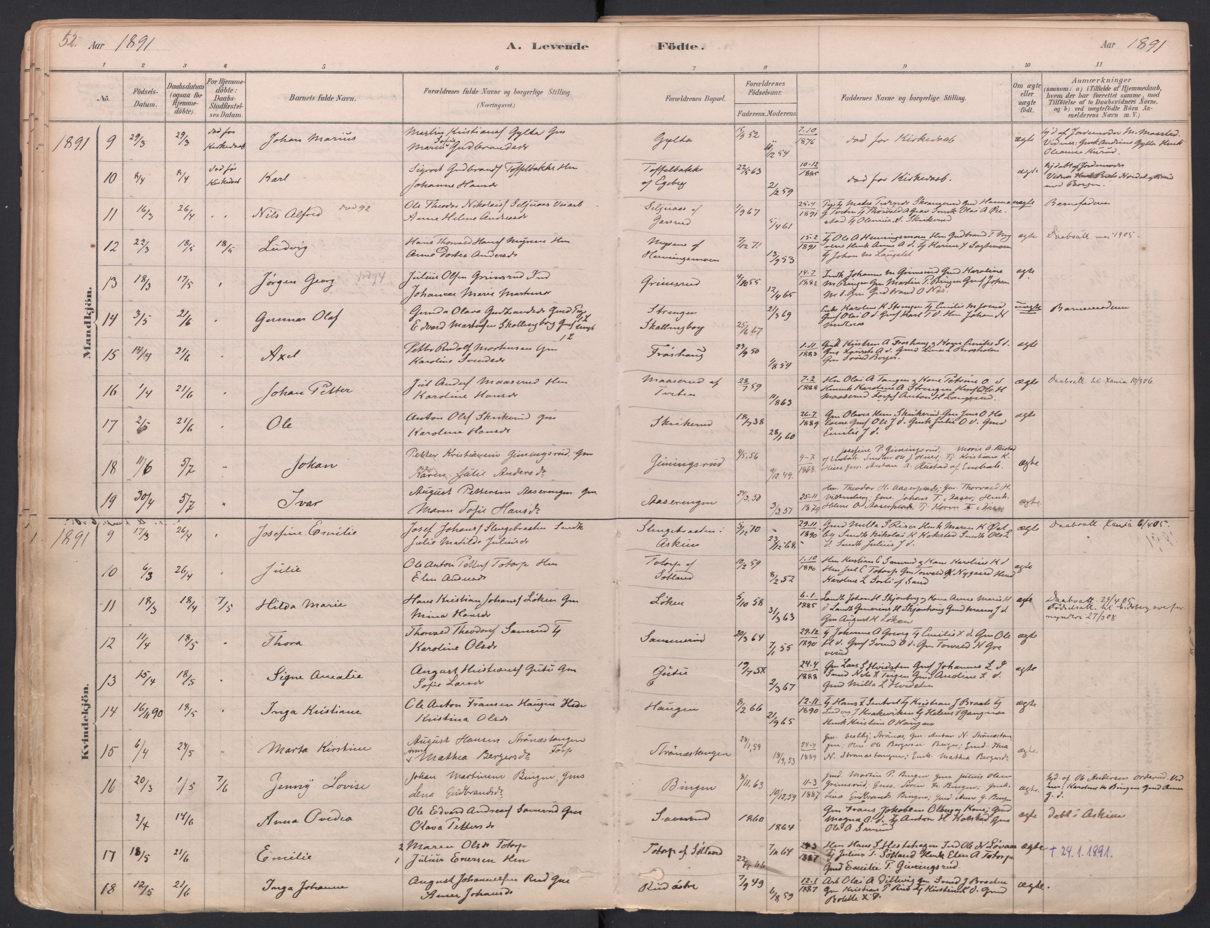 Trøgstad prestekontor Kirkebøker, SAO/A-10925/F/Fa/L0010: Parish register (official) no. I 10, 1878-1898, p. 52