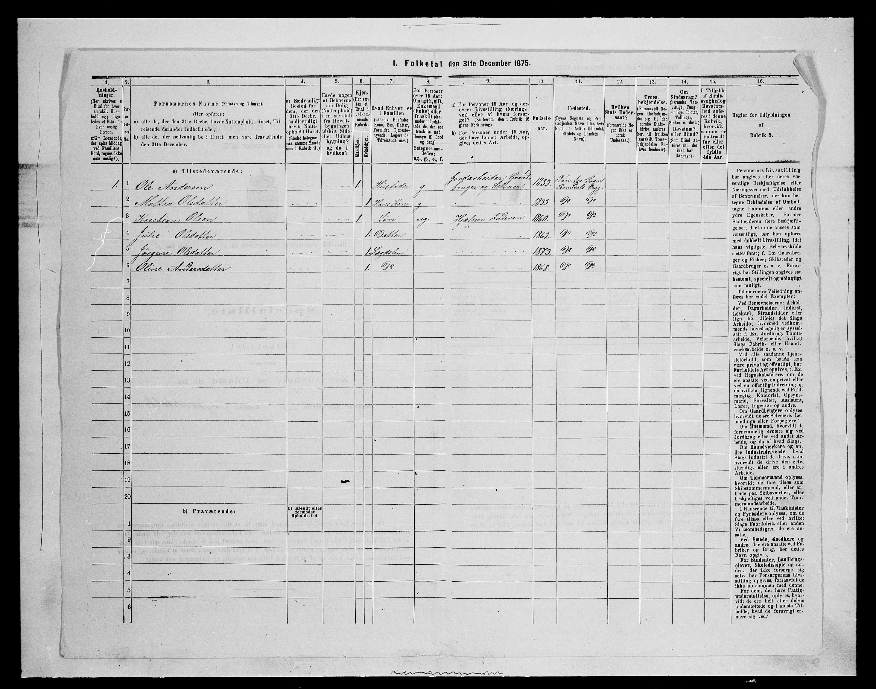 SAH, 1875 census for 0416P Romedal, 1875, p. 718