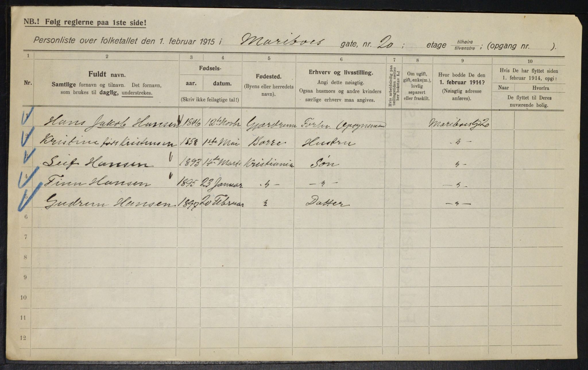 OBA, Municipal Census 1915 for Kristiania, 1915, p. 59974