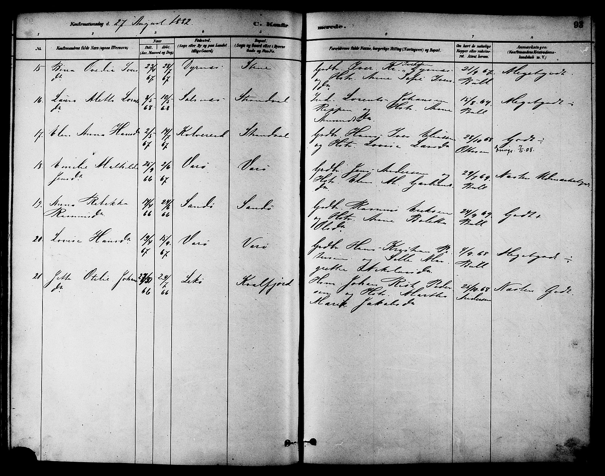 Ministerialprotokoller, klokkerbøker og fødselsregistre - Nord-Trøndelag, SAT/A-1458/784/L0672: Parish register (official) no. 784A07, 1880-1887, p. 93