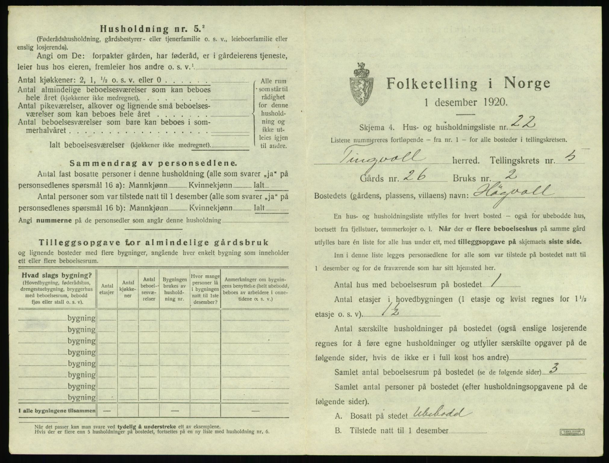 SAT, 1920 census for Tingvoll, 1920, p. 282