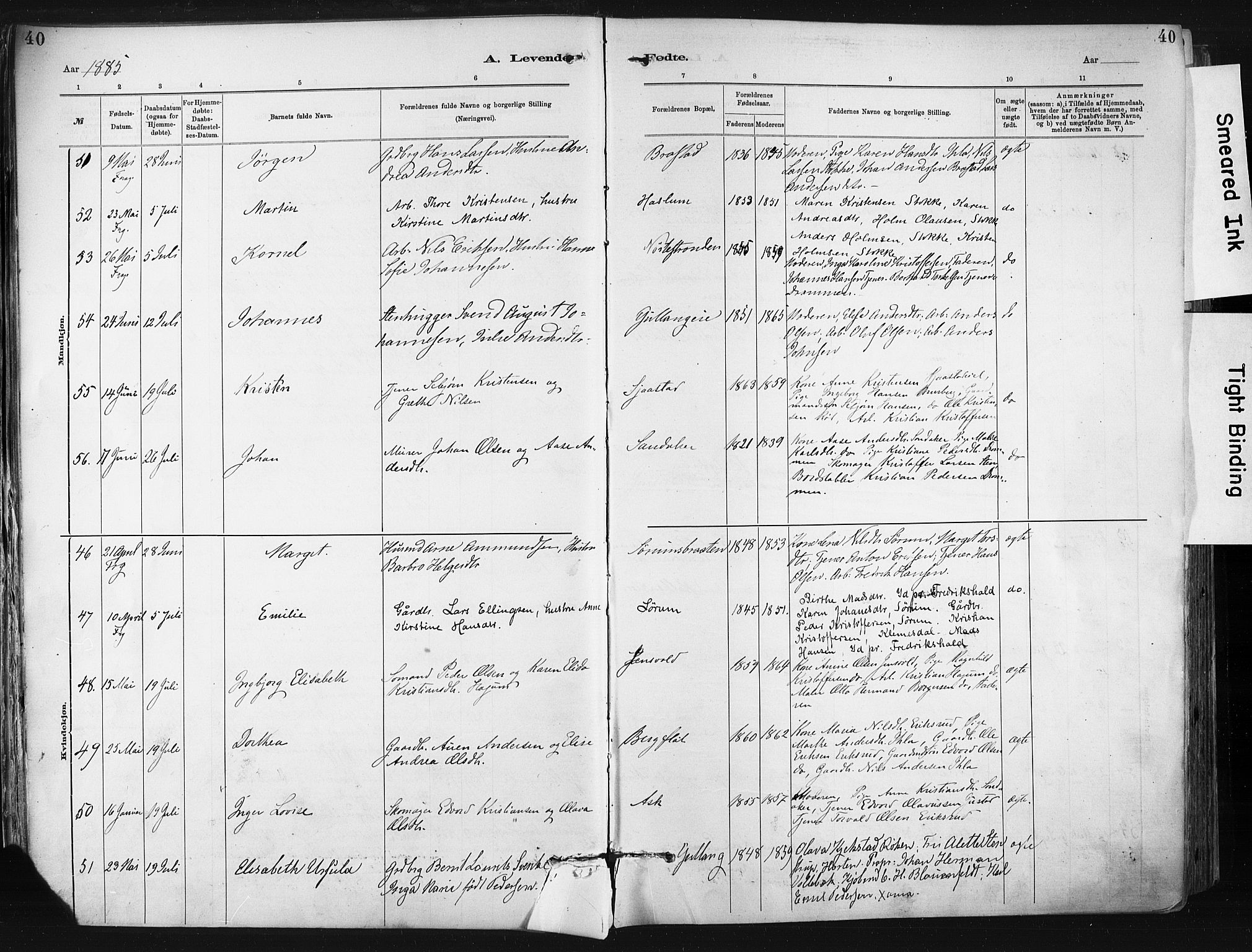 Lier kirkebøker, AV/SAKO-A-230/F/Fa/L0015: Parish register (official) no. I 15, 1883-1894, p. 40