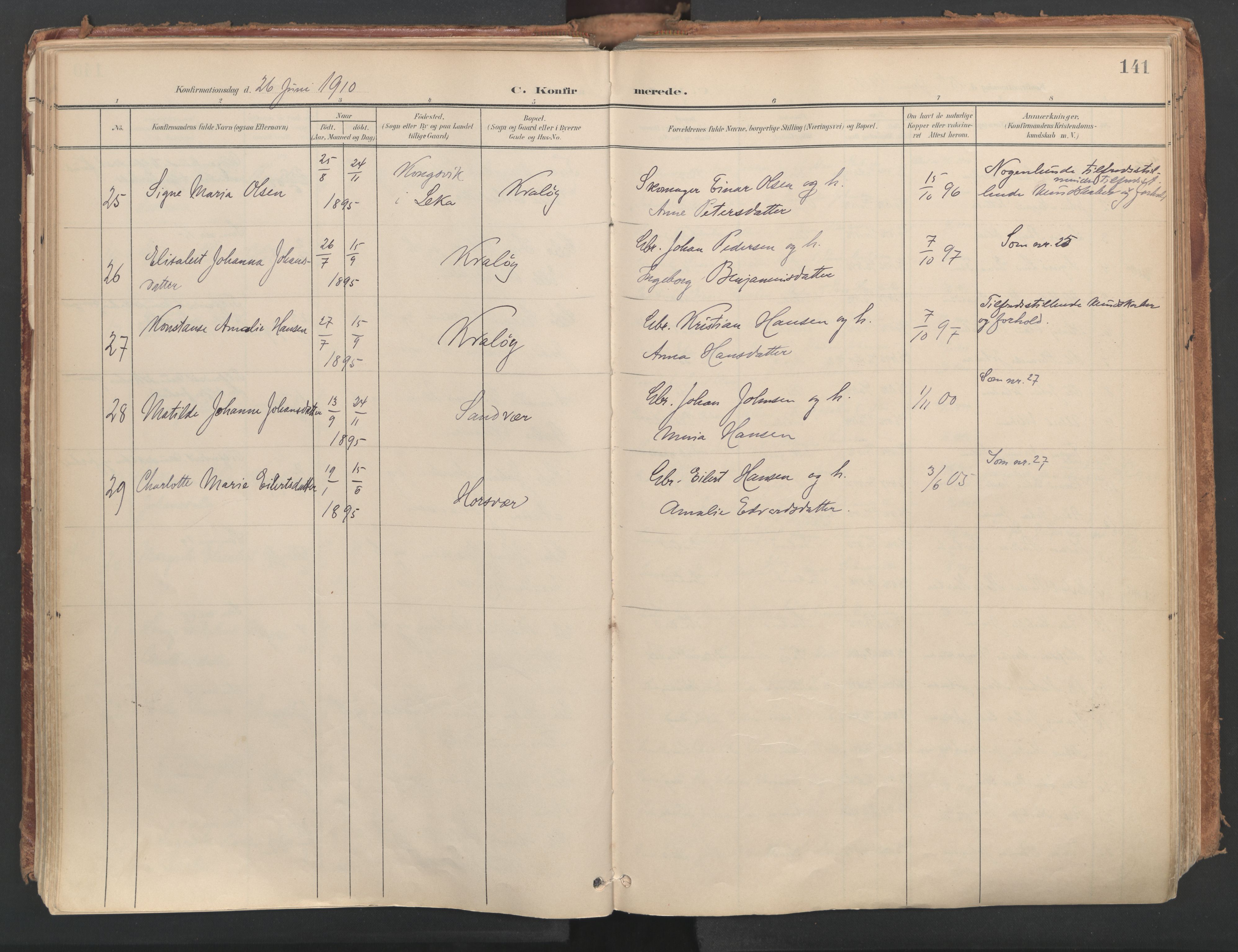 Ministerialprotokoller, klokkerbøker og fødselsregistre - Nordland, AV/SAT-A-1459/812/L0180: Parish register (official) no. 812A09, 1901-1915, p. 141